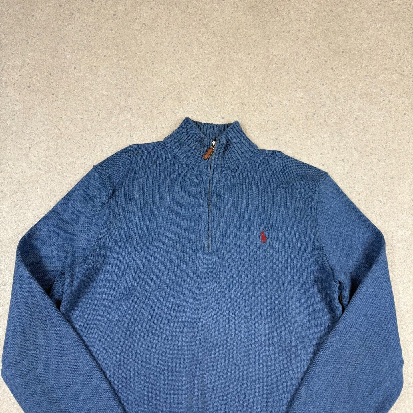 Ralph Lauren 1/4 Zip Jumper Large Blue Cotton