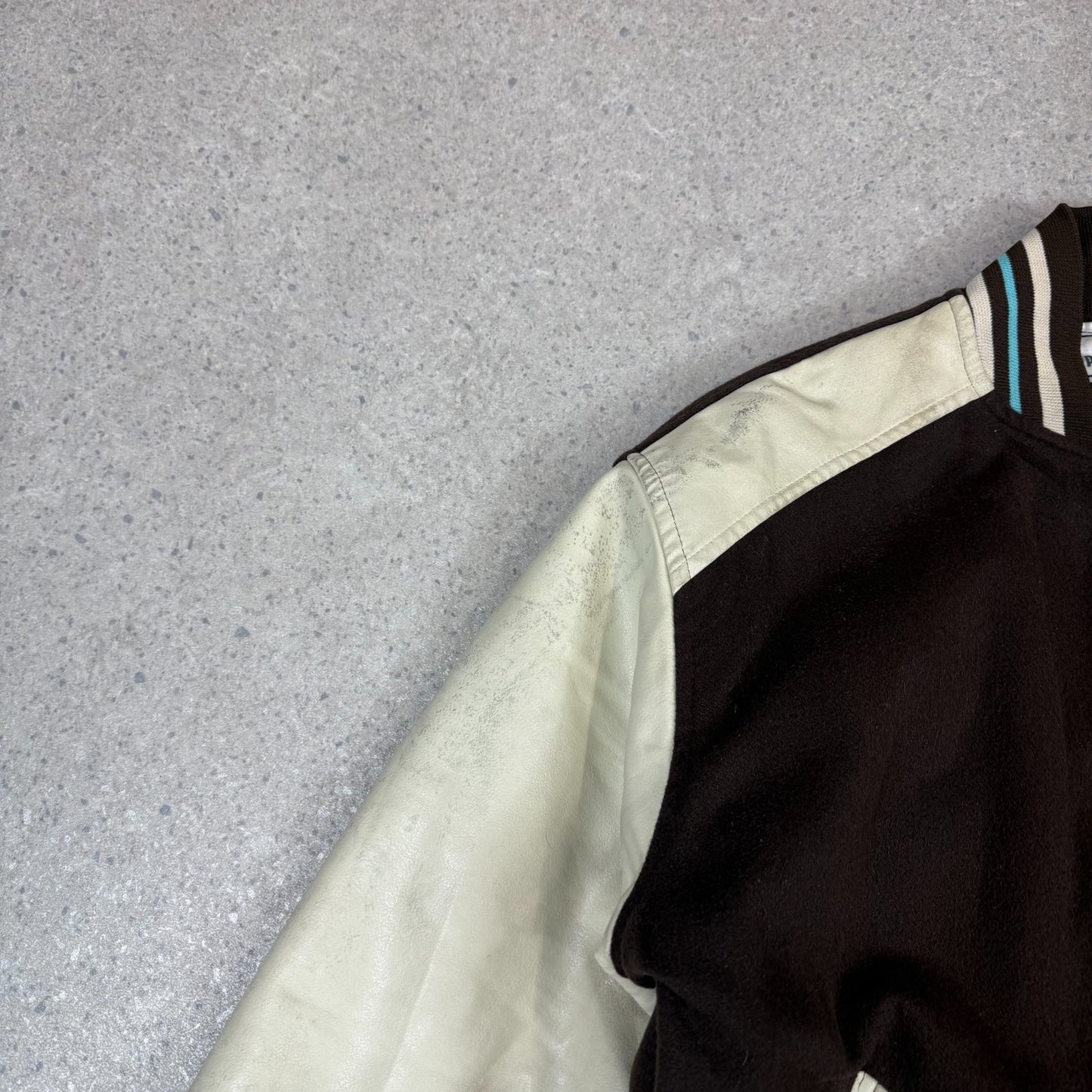 Puma Vintage Varsity Jacket Medium Brown and Cream Wool Leather