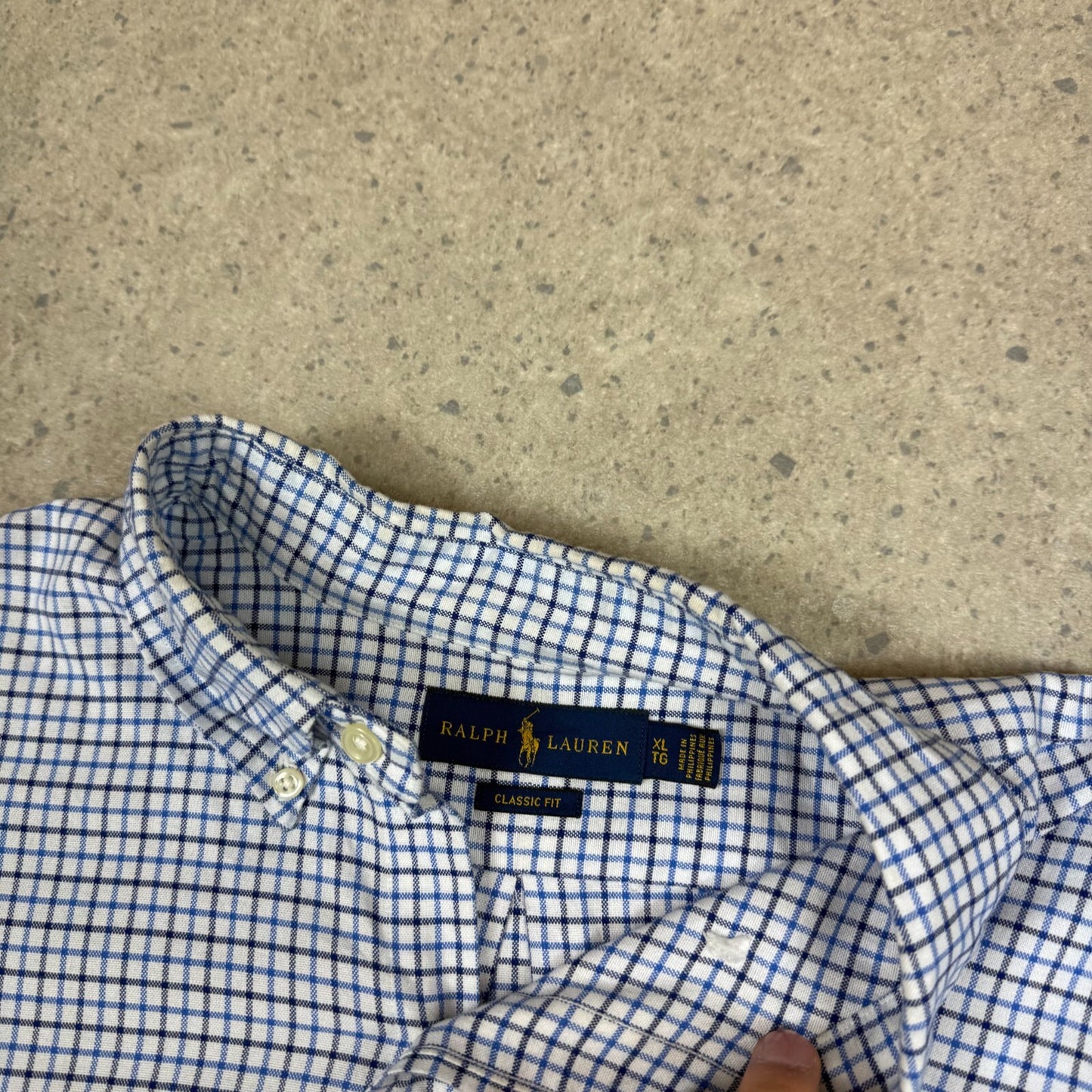 Ralph Lauren Shirt Large Blue White Check Embroidered Logo Button Down
