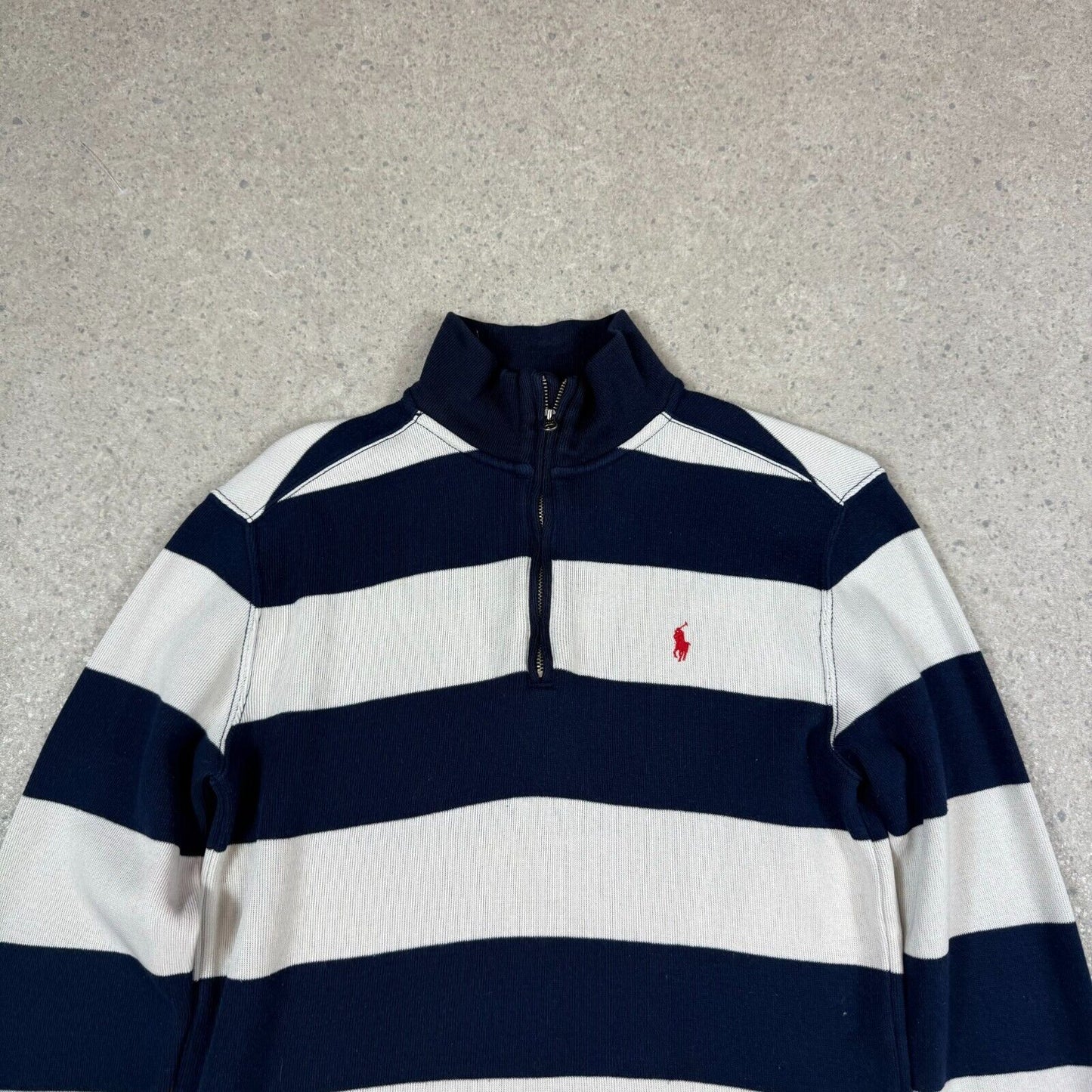 Ralph Lauren 1/4 Zip Jumper XS Blue White Striped
