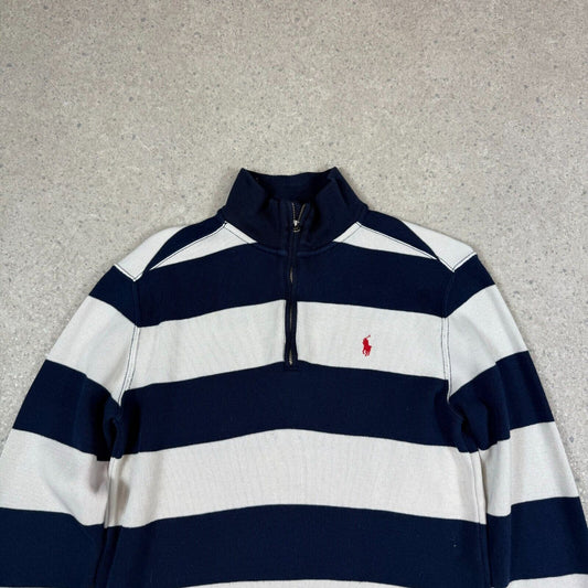 Ralph Lauren 1/4 Zip Jumper XS Blue White Striped