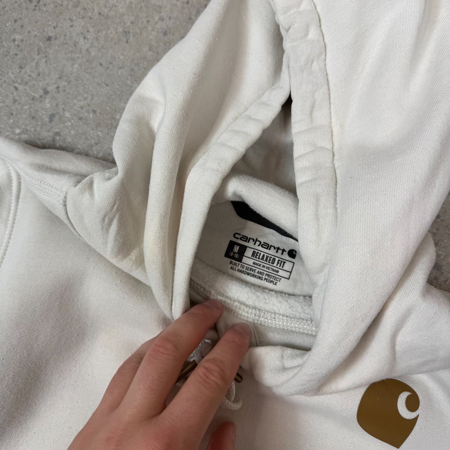 Carhartt Hoodie Medium Cream Women’s Brown Spelllout