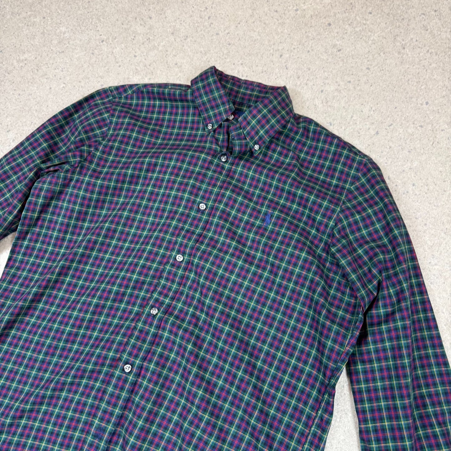 Ralph Lauren Shirt Medium Navy Green Check Button Button Down