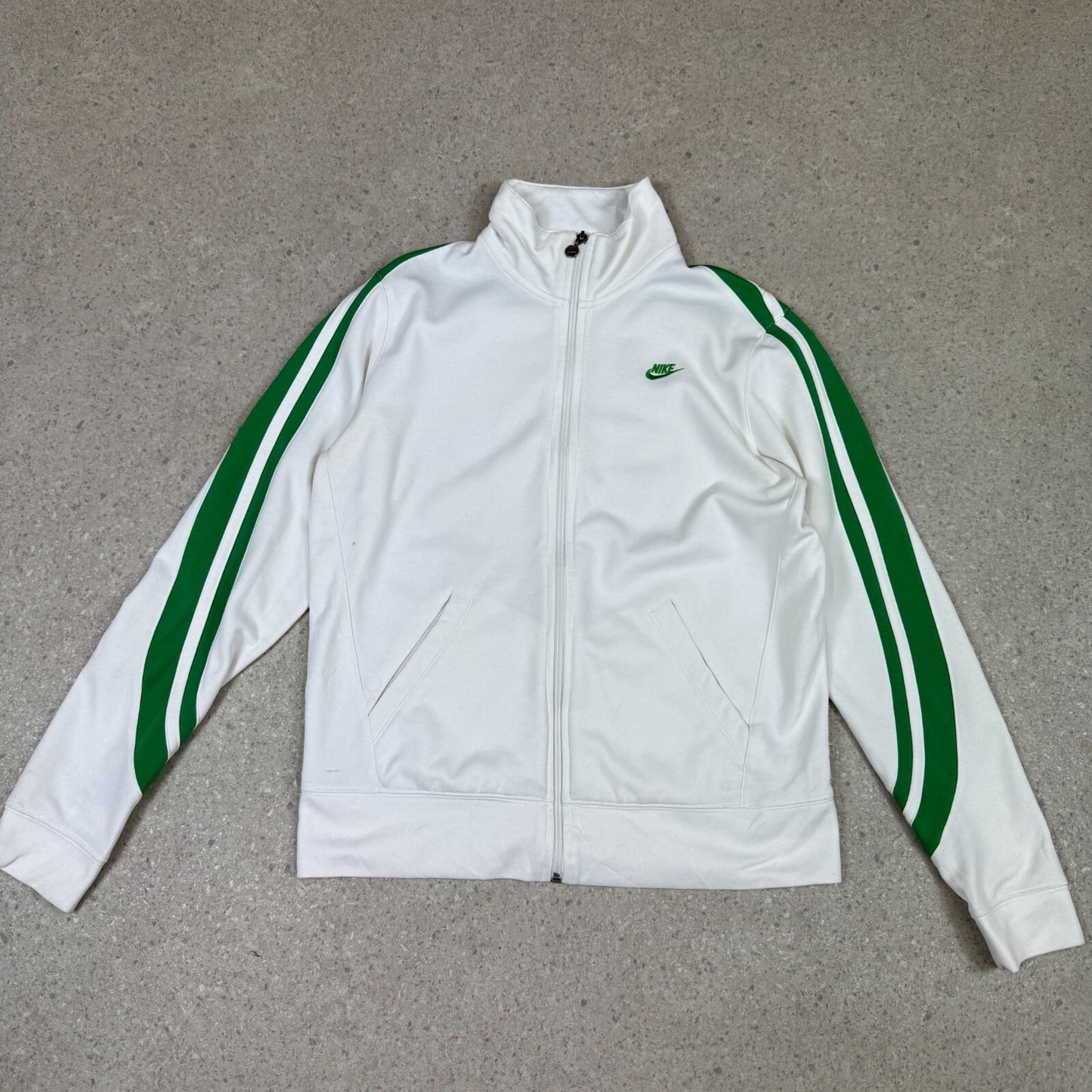 Nike Track Top Small Y2K Silver Tag White Green Swoosh Zip Up