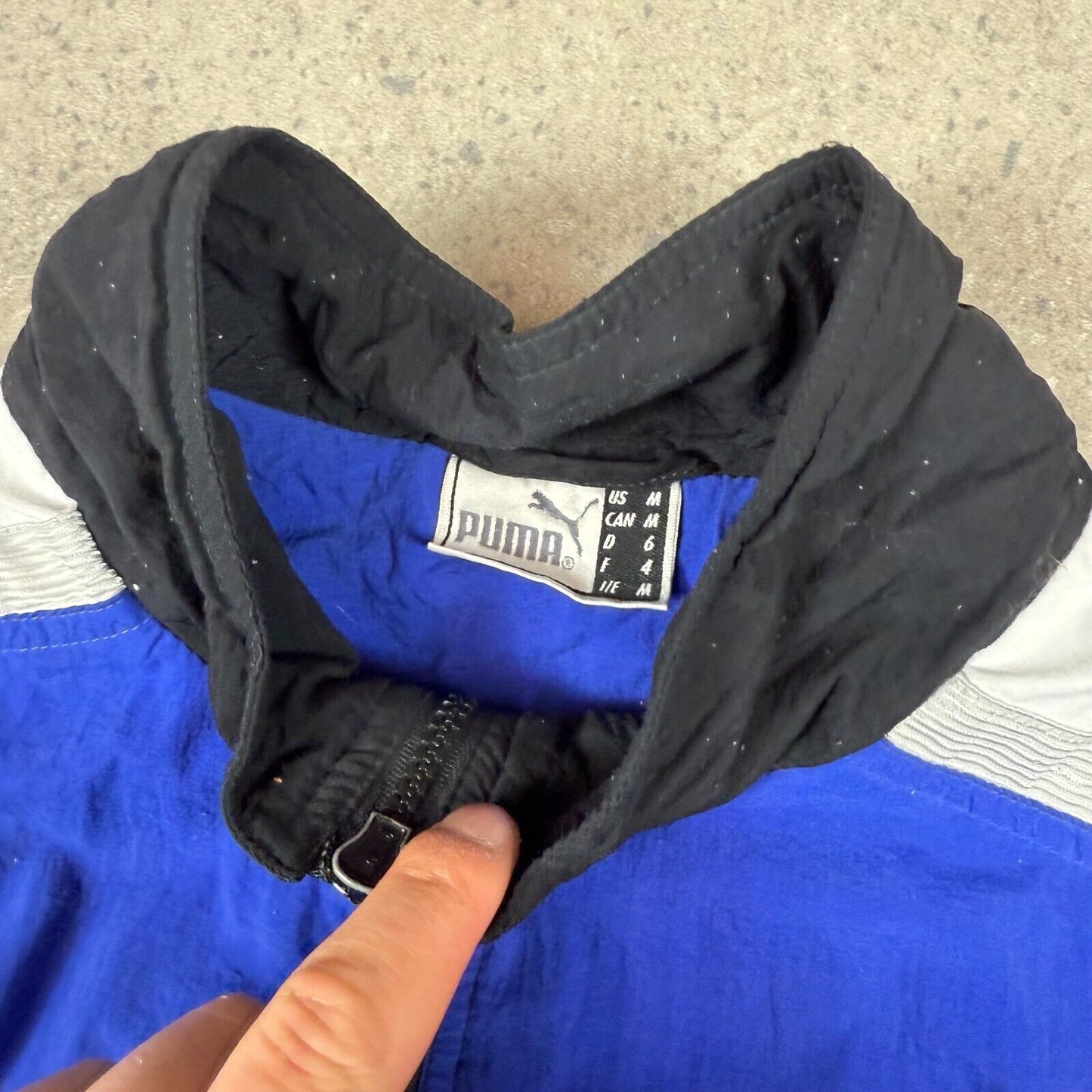 Puma Windbreaker Jacket Medium Black Blue 90s Embroidered Logo Zip Up
