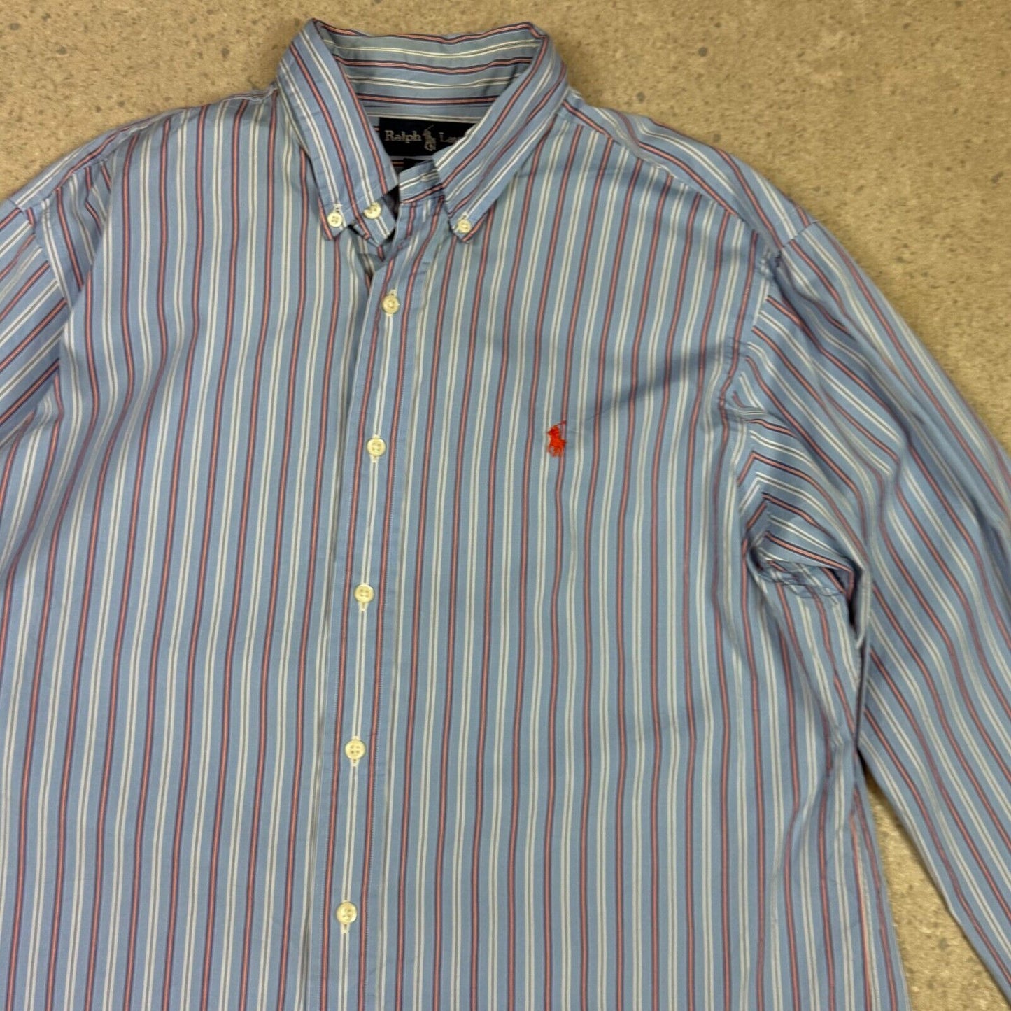 Ralph Lauren Shirt Striped Large Blue Colourway Embroidered Logo Button Down