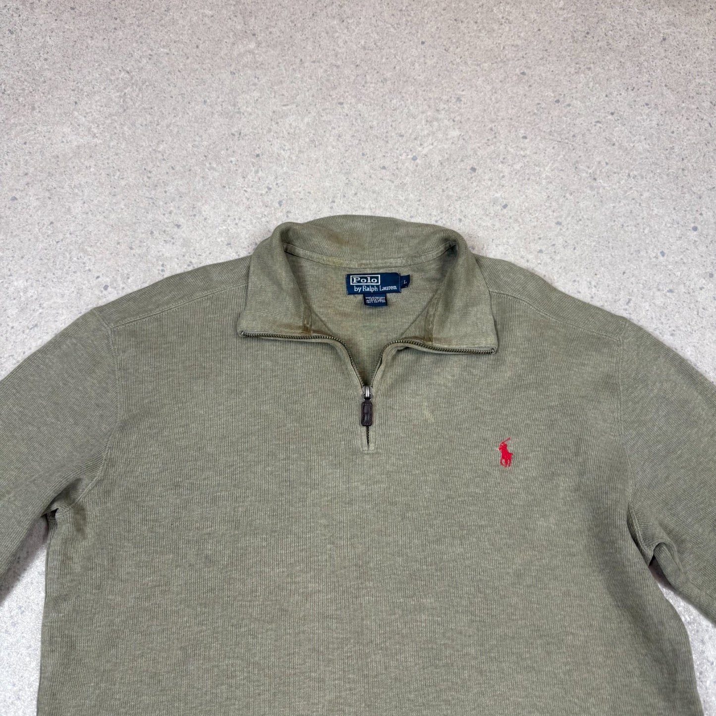 Ralph Lauren 1/4 Zip Large Green Colourway Embroidered Logo Cotton