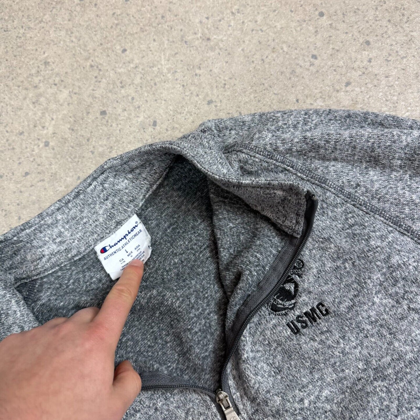 Champion Grey 1/4 Zip Jumper Fleece Large USMC USA