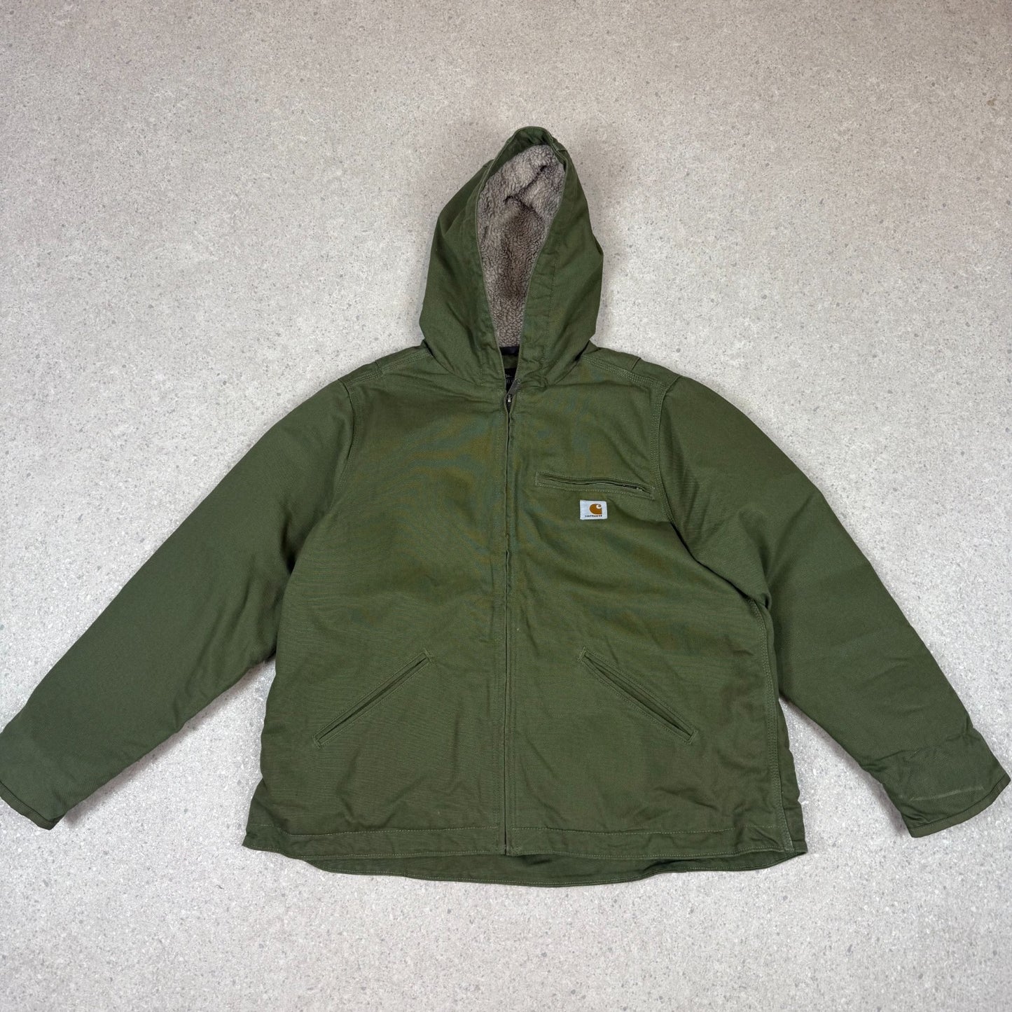 Carhatt Sherpa Active Jacket Medium Moss Green Lined Hooded Zip Up