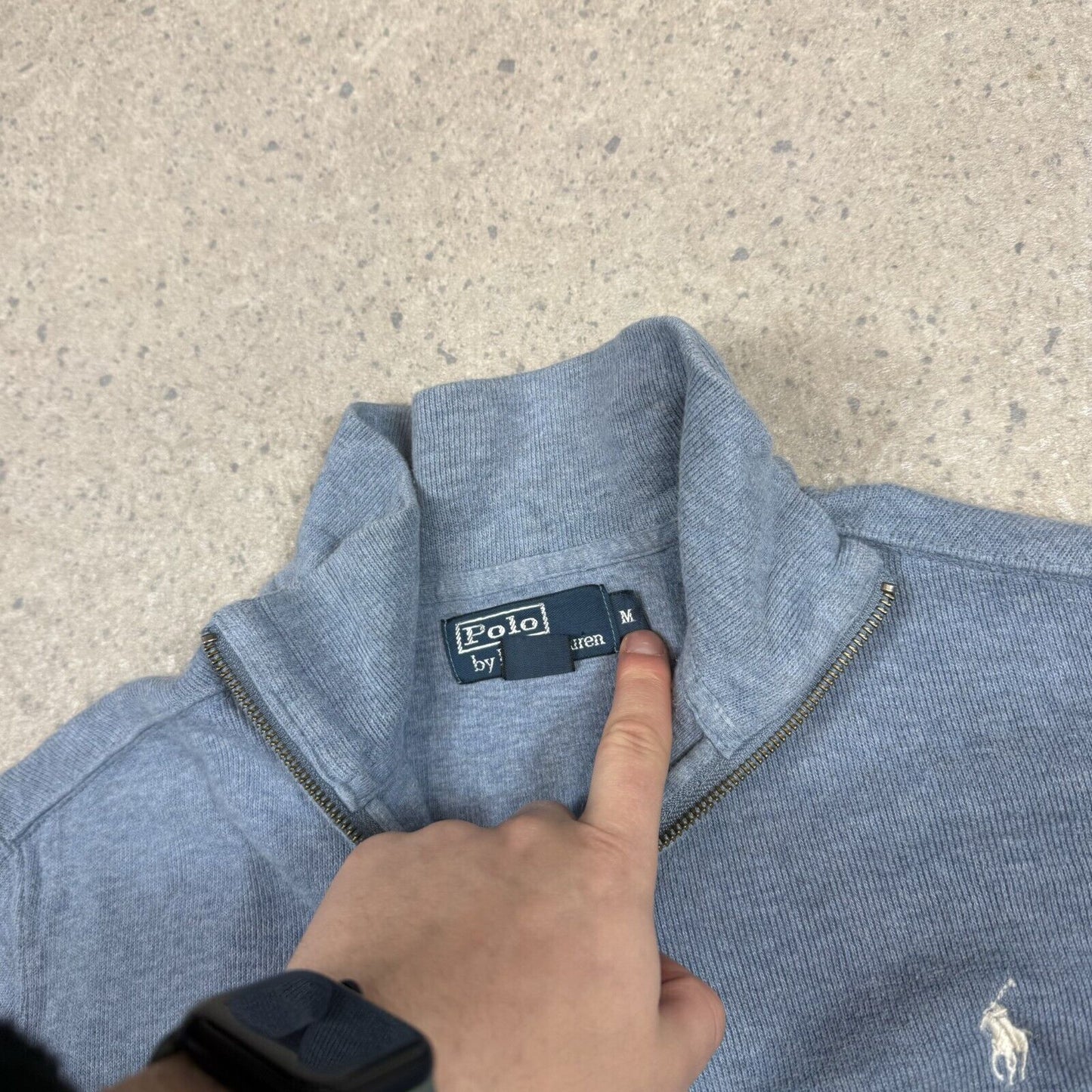 Polo Ralph Lauren 1/4 Zip Jumper Blue Medium White Horse
