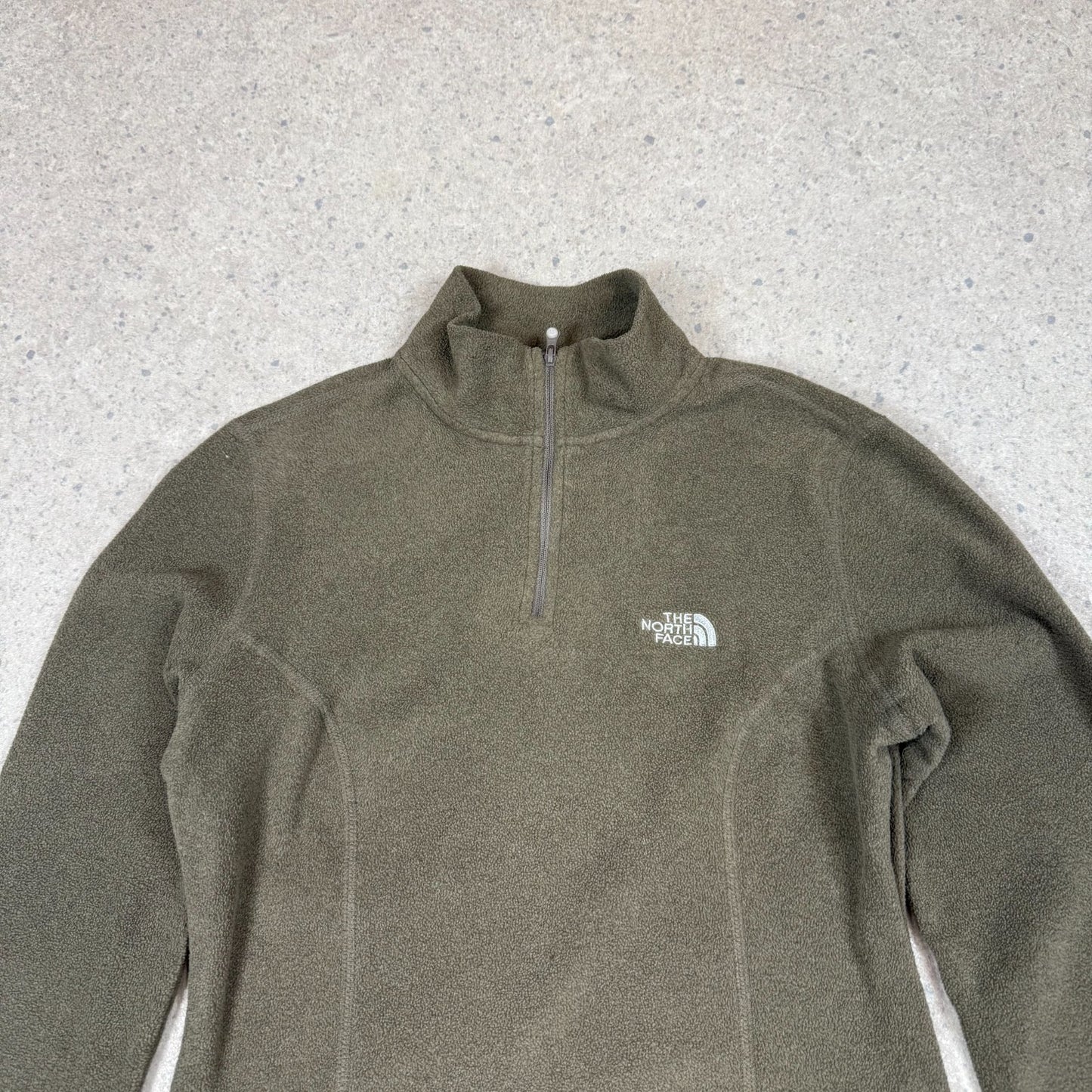 North Face Fleece 1/4 Zip Small Womens Khaki Embroidered Logo Polartec
