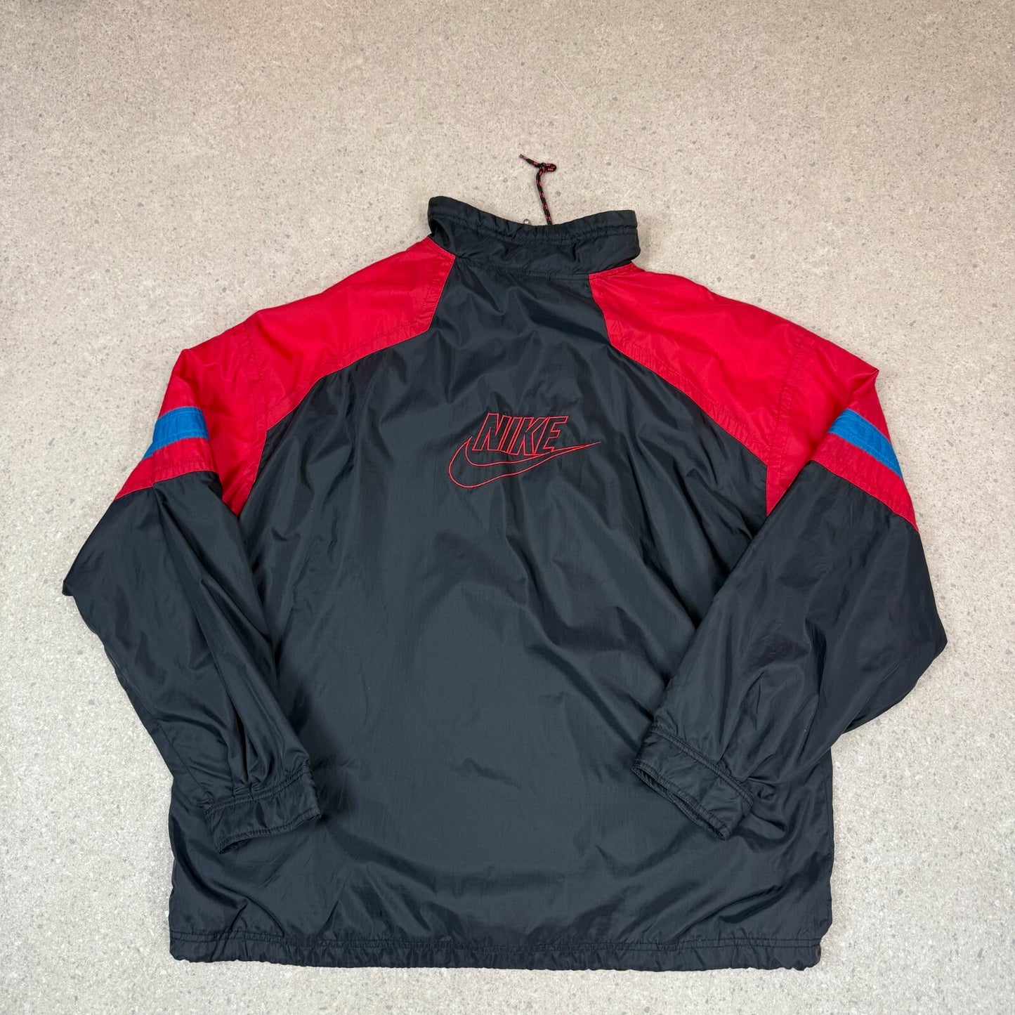 Nike Windbreaker Jacket XXL Black Red 90s Nike Embroidered Logo Zip Up Pocket