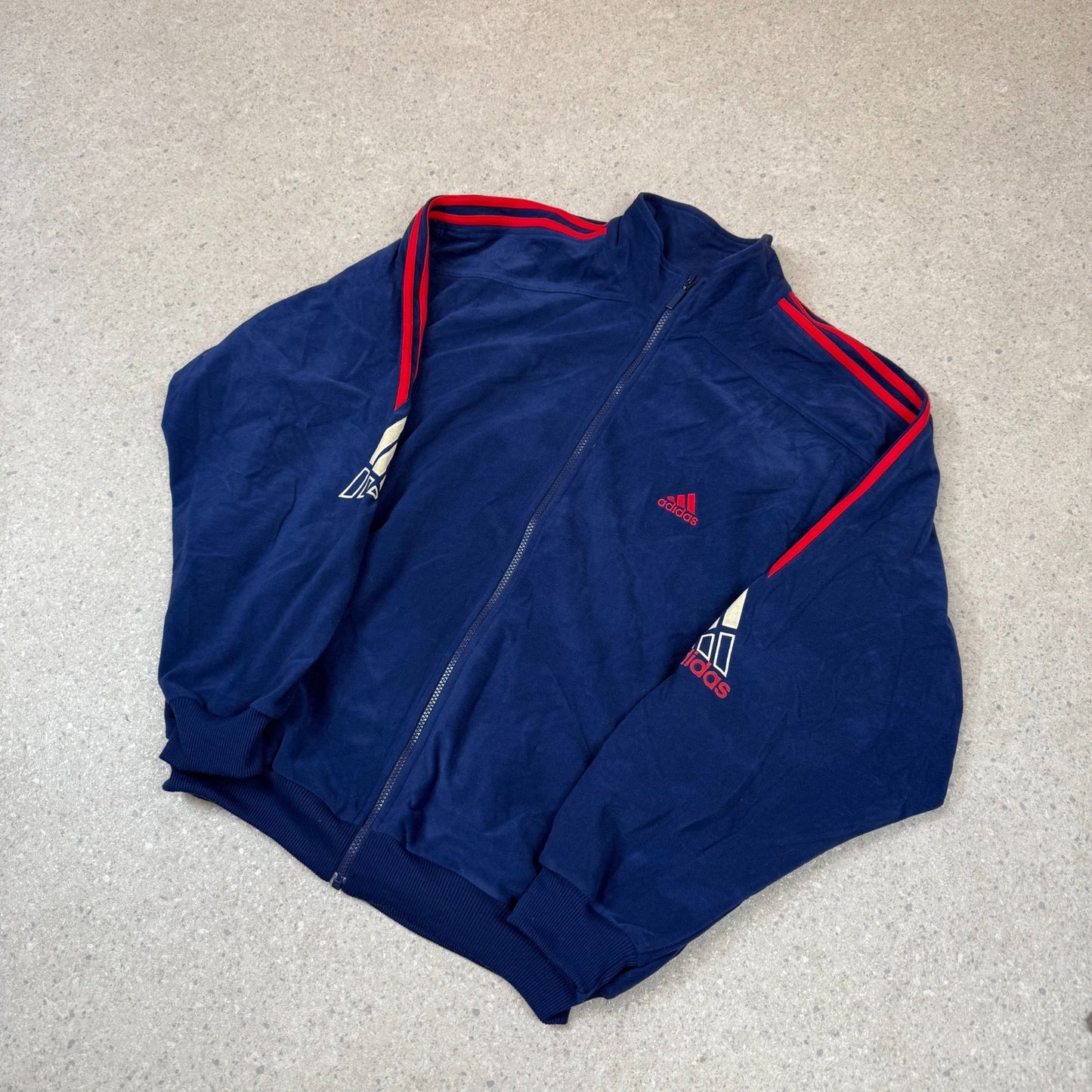 Adidas Velour Windbreaker Jacket Large Blue 90s Zip Up Logo