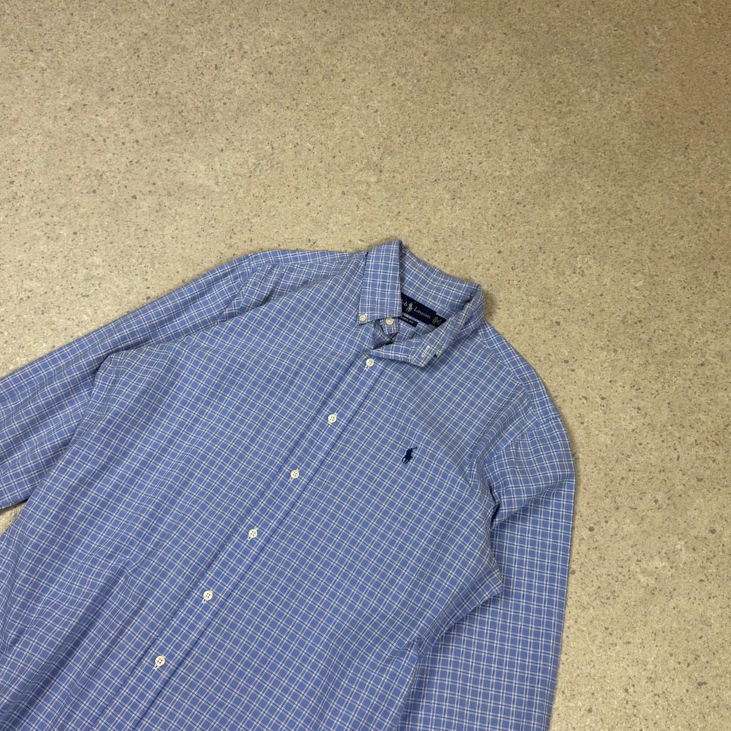 Ralph Lauren Check Shirt Large Blue 16” Collar Embroidered Logo Check