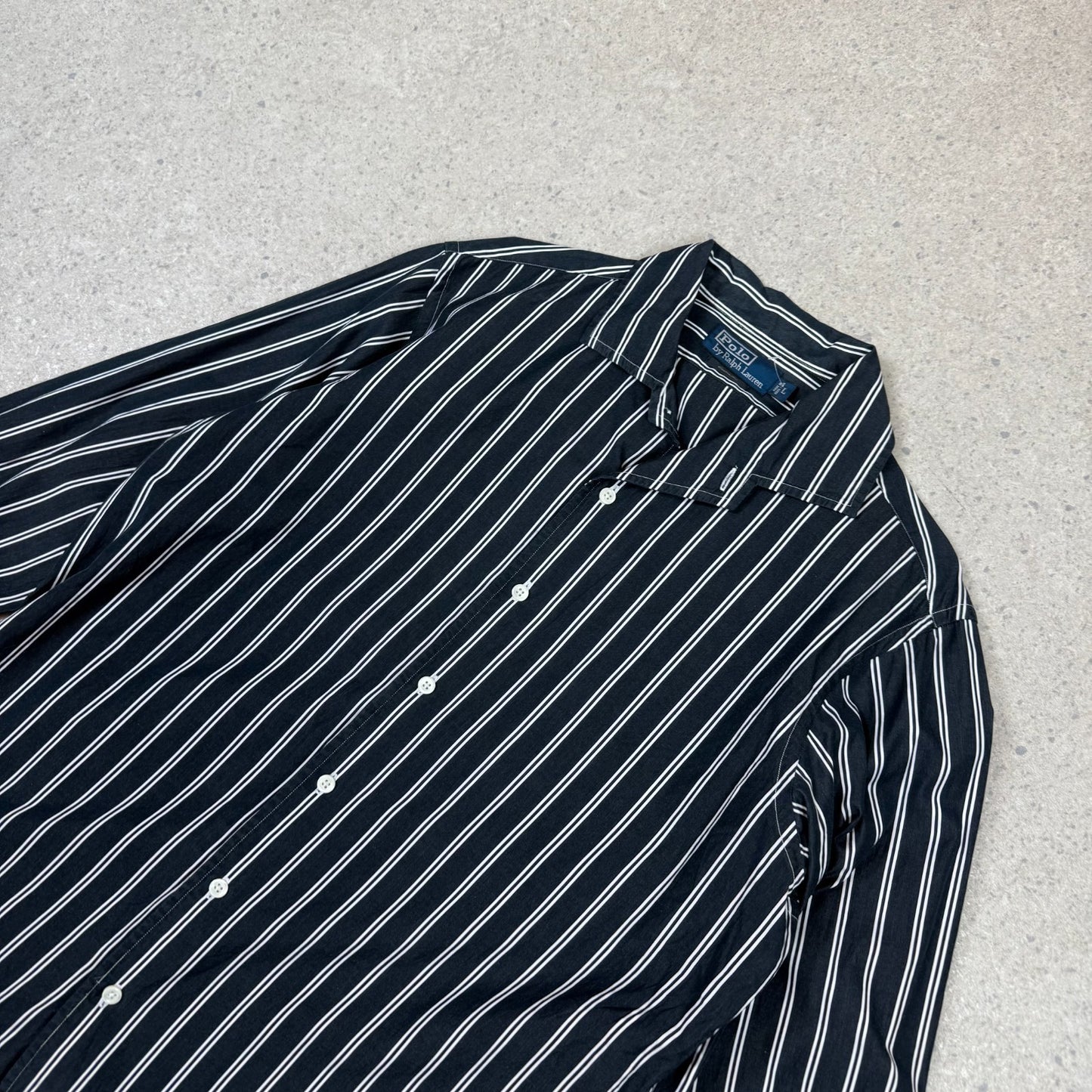 Ralph Lauren Shirt Large Black White Striped Custom Fit Long Sleeve