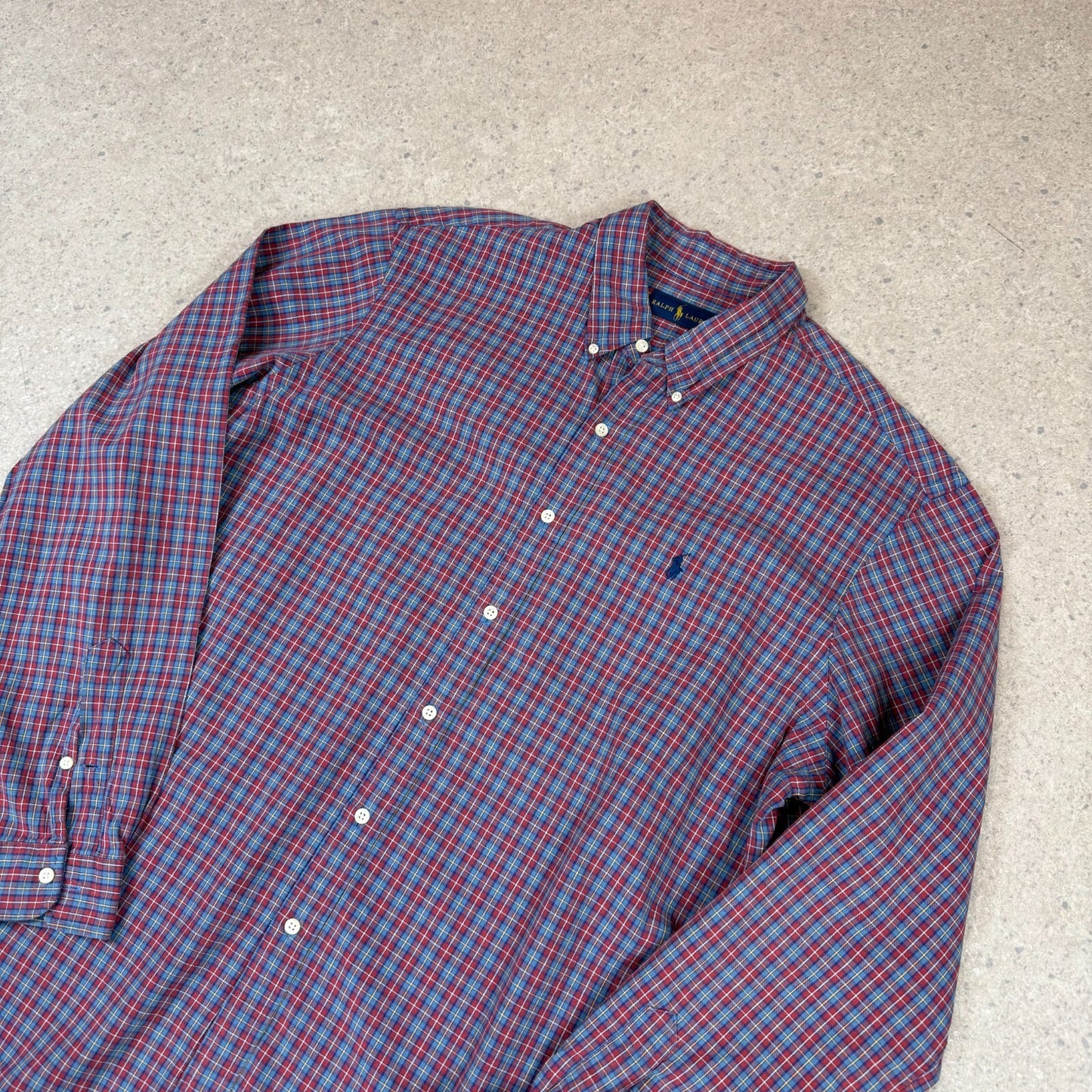Ralph Lauren Shirt 2XL Red Blue Check Button Down Long Sleeve