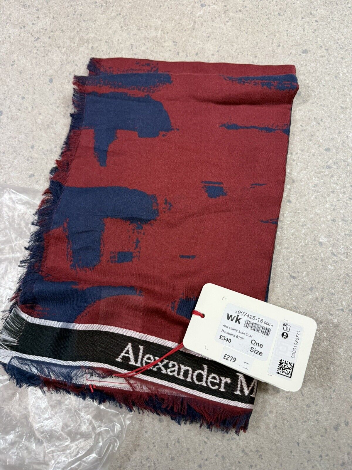 Alexander McQueen Graffiti bordered unisex scarf in blue and red BRAND NEW ✅