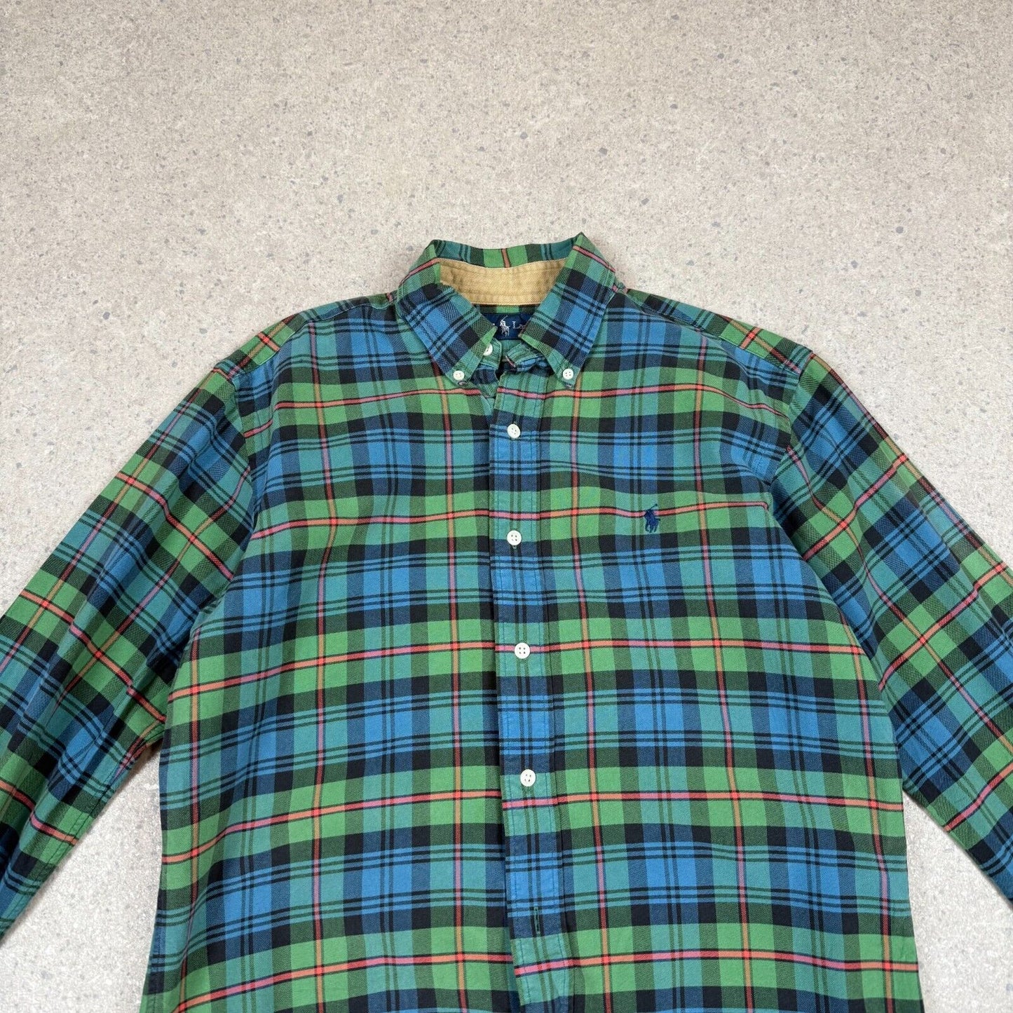 Ralph Lauren Shirt Small Green Blue Check Pattern Embroidered Logo Country Style