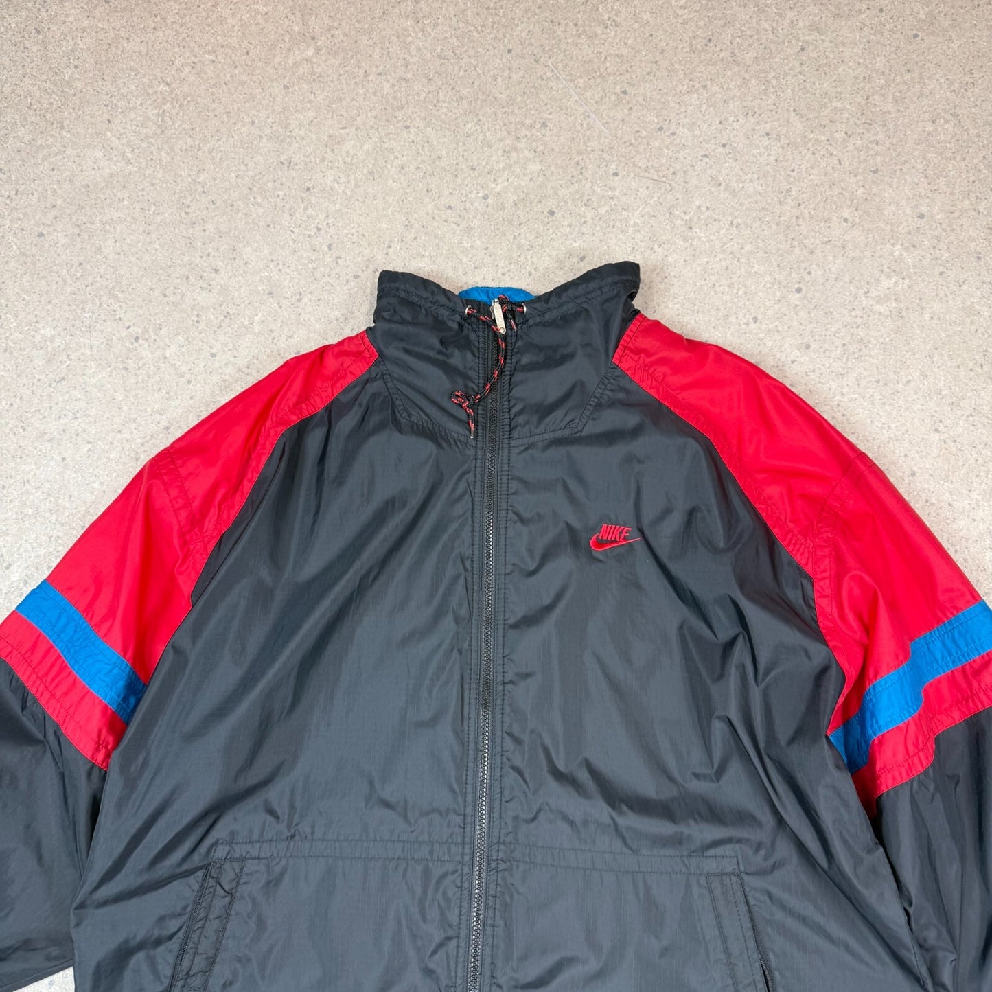 Nike Windbreaker Jacket XXL Black Red 90s Nike Embroidered Logo Zip Up Pocket