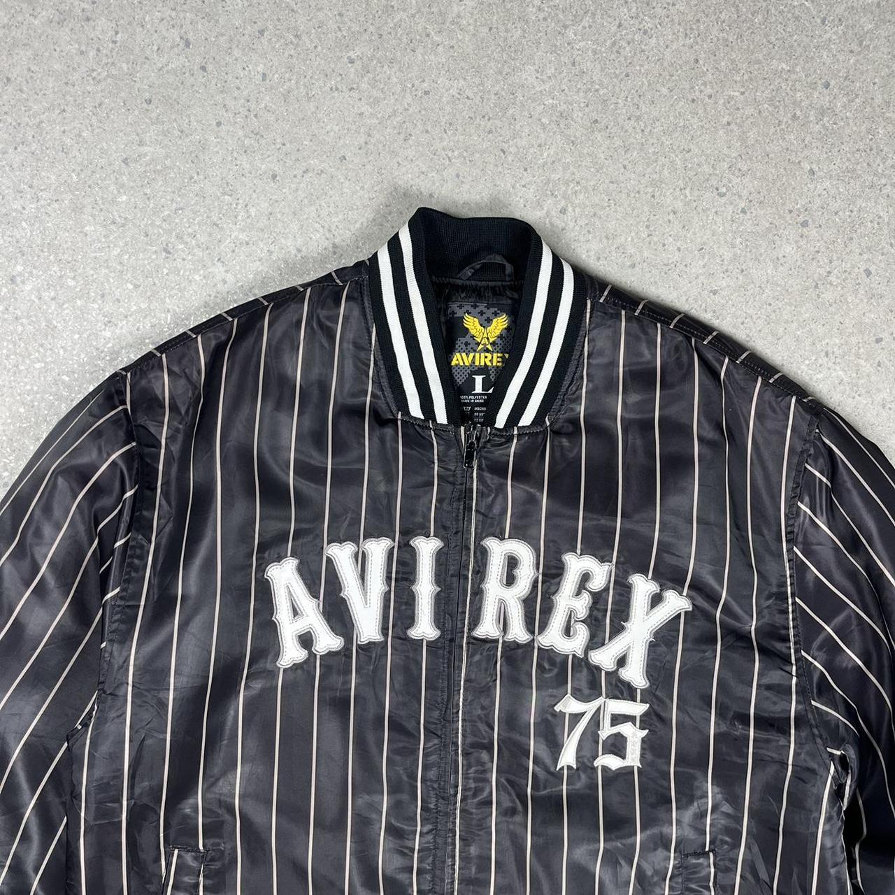 AVIREX black and white pinstripe bomber jacket L