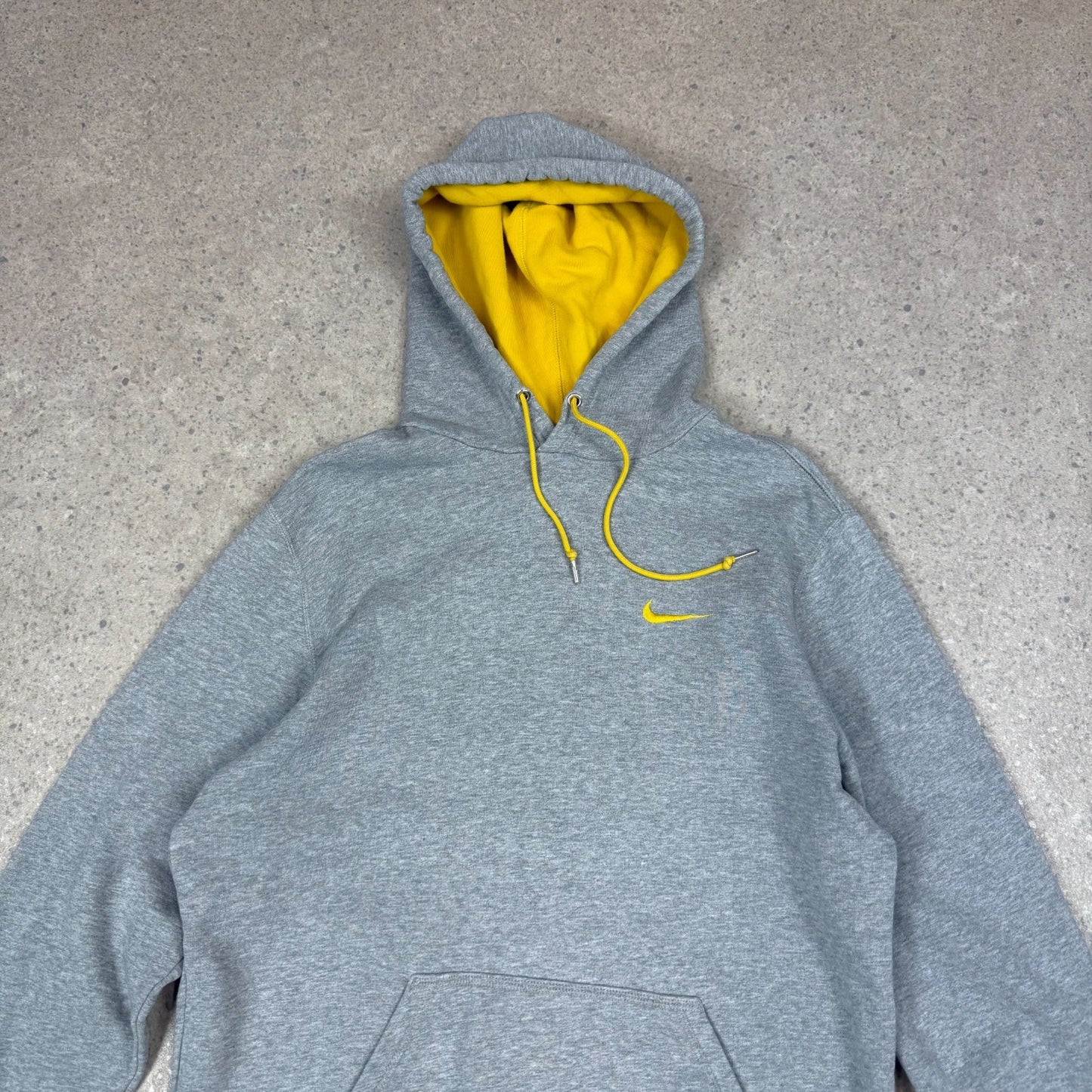 Nike Small Swoosh Hoodie Large Grey Embroidered Logo Y2K Hooded