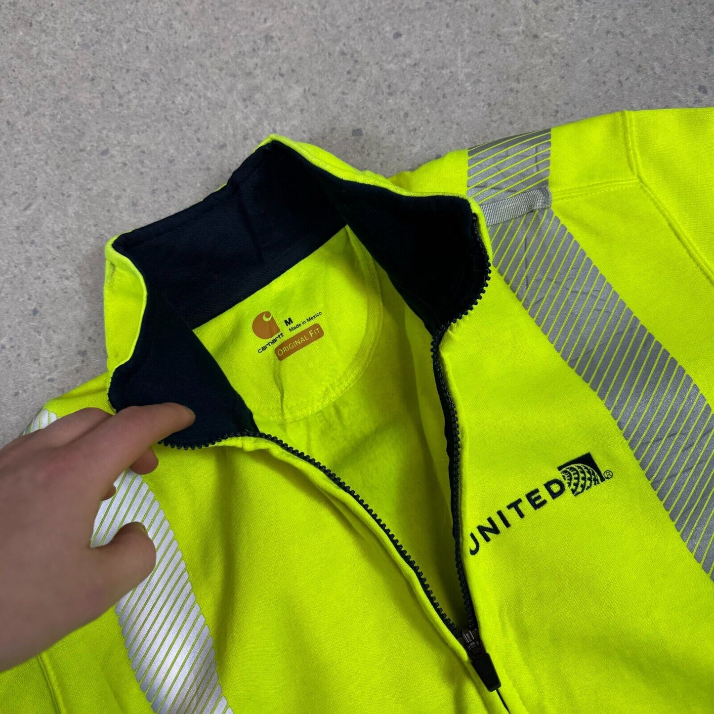Vintage Carhartt Hi Vis Zip Up Large Green Black Jumper United USA