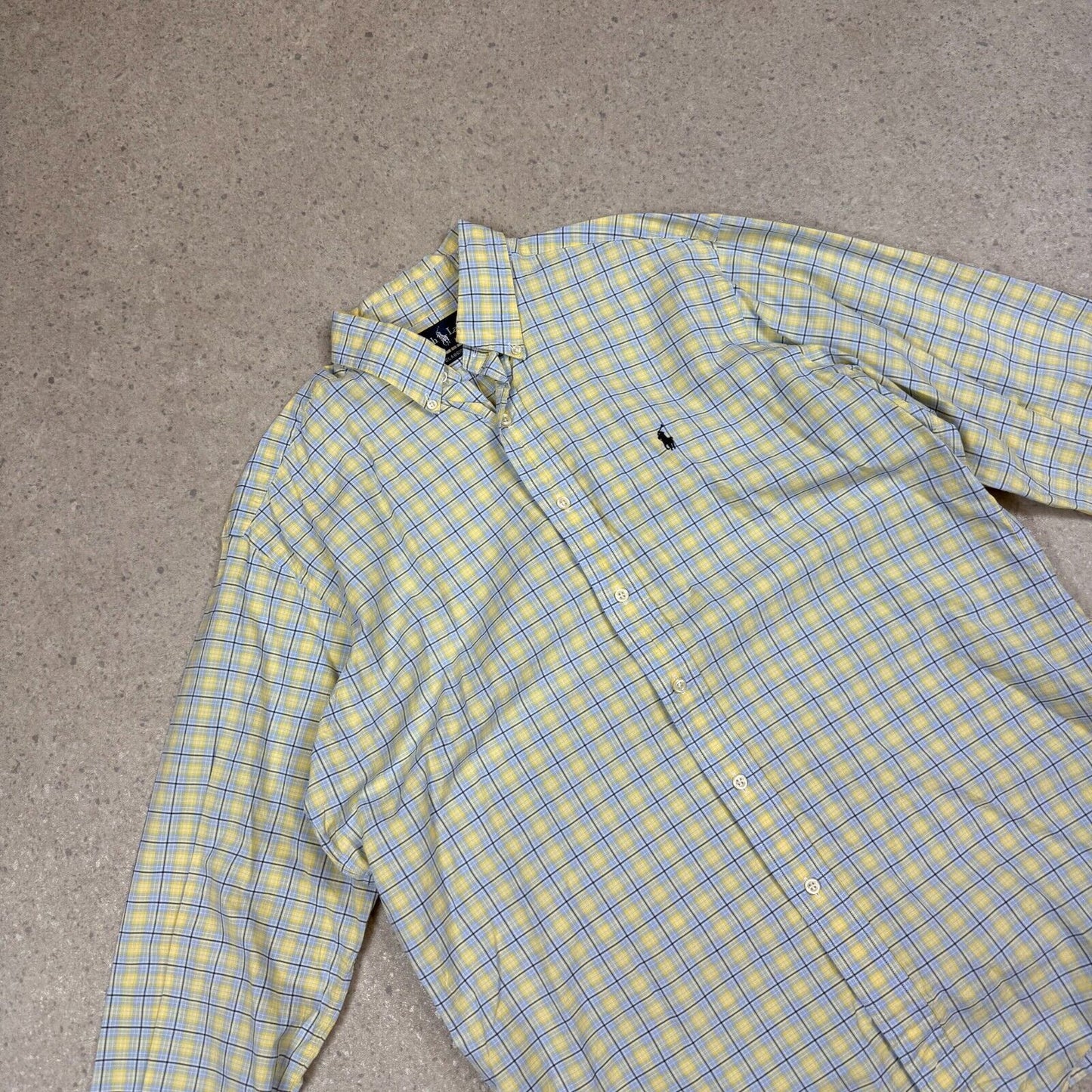 Ralph Lauren Shirt Medium Check Yellow Blue Embroidered Logo Long Sleeve