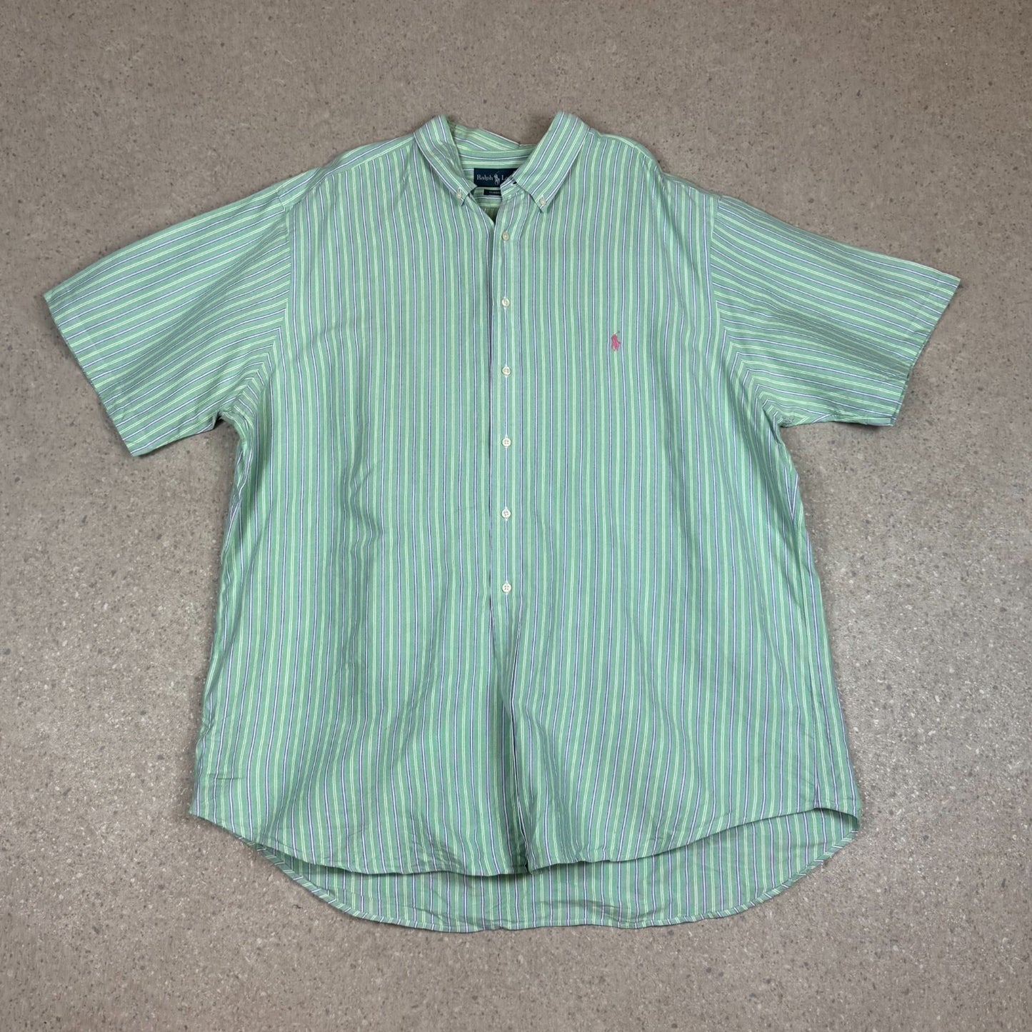 Ralph Lauren Shirt 2XLT Green White Stripe Short Sleeve