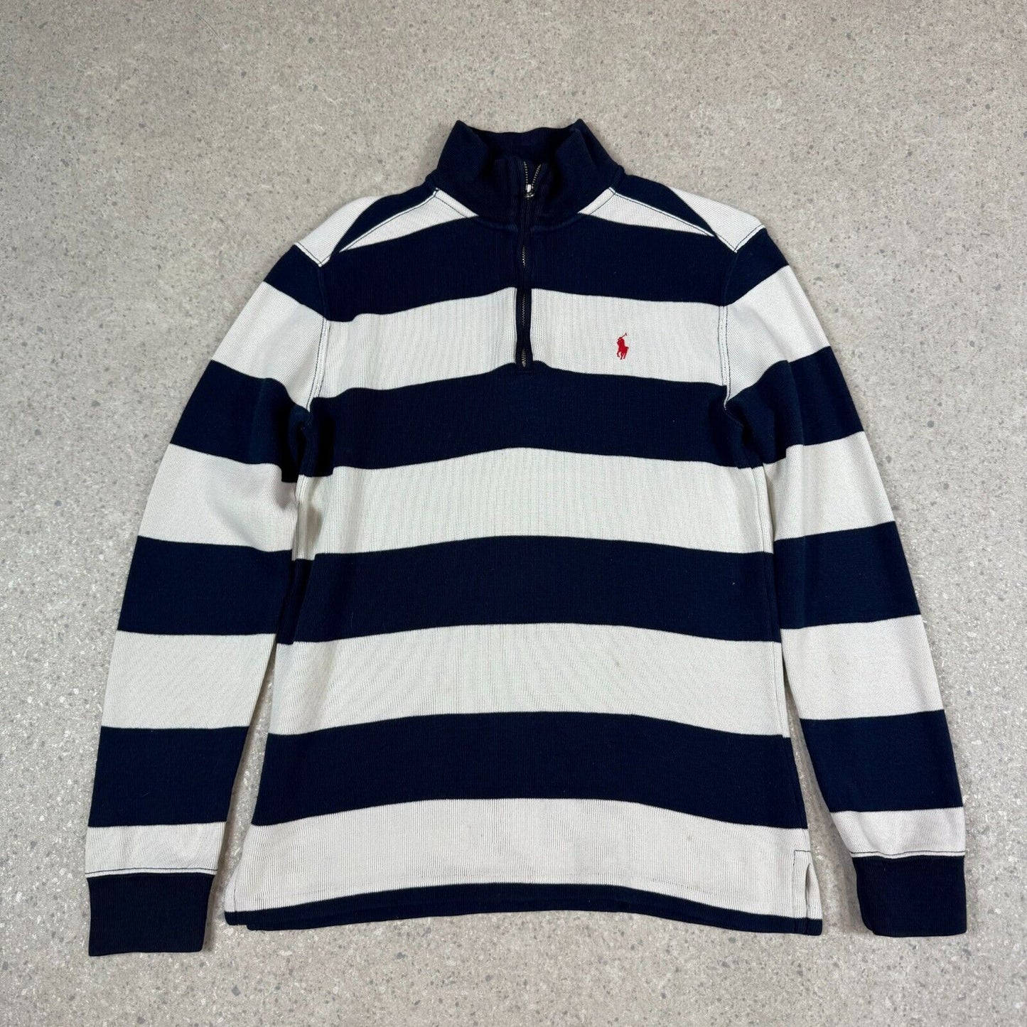 Ralph Lauren 1/4 Zip Jumper XS Blue White Striped