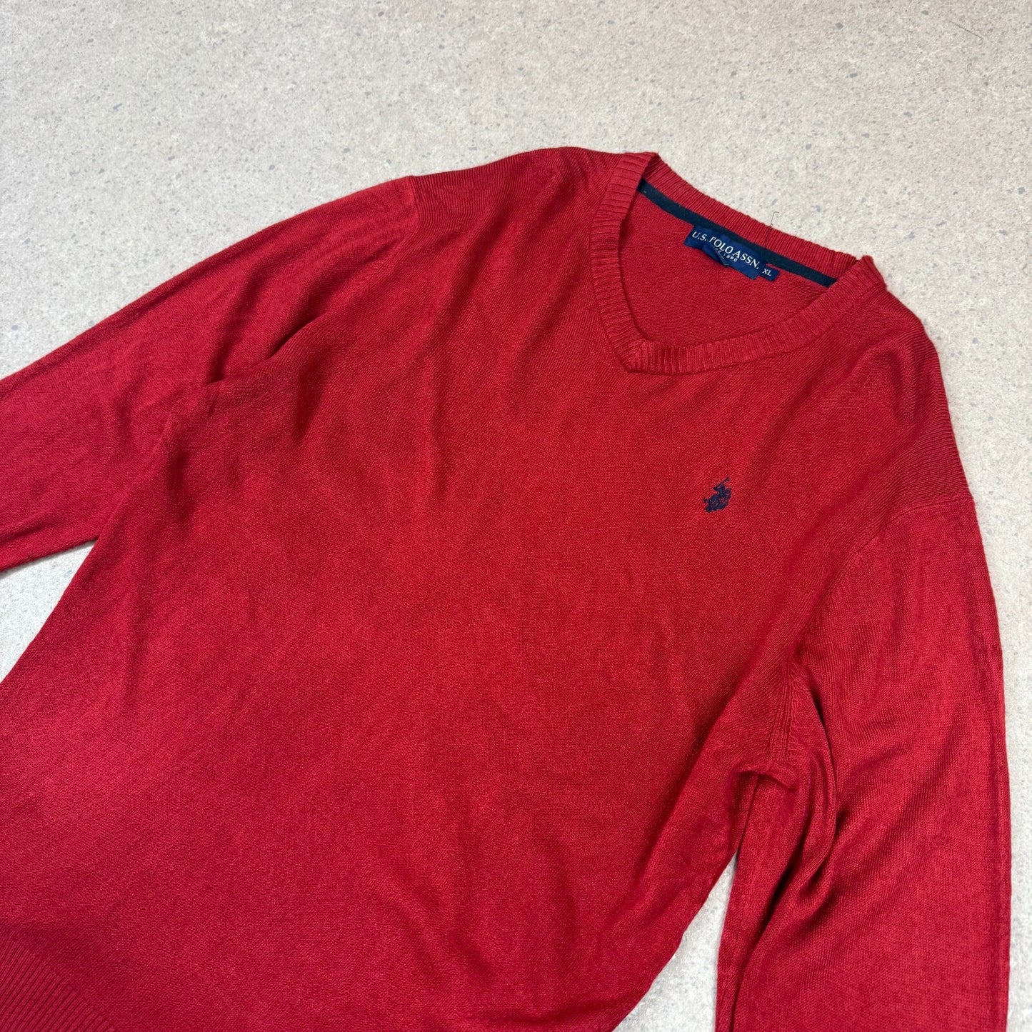 US Polo Assassin Knit Jumper XL V Neck Red Colourway Embroidered Logo