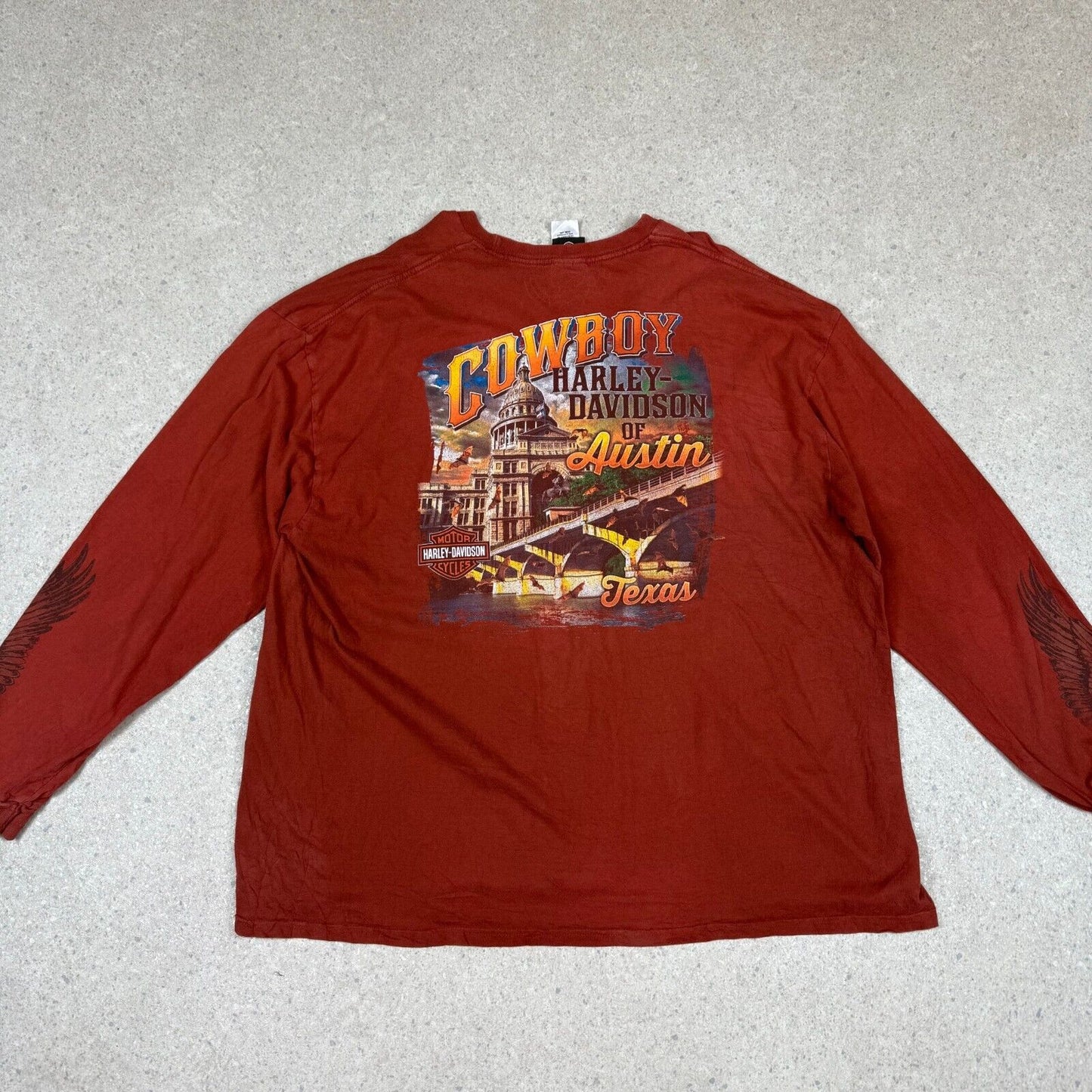 Harley Davidson 3XL Burgundy Austin Texas Graphic Long Sleeve