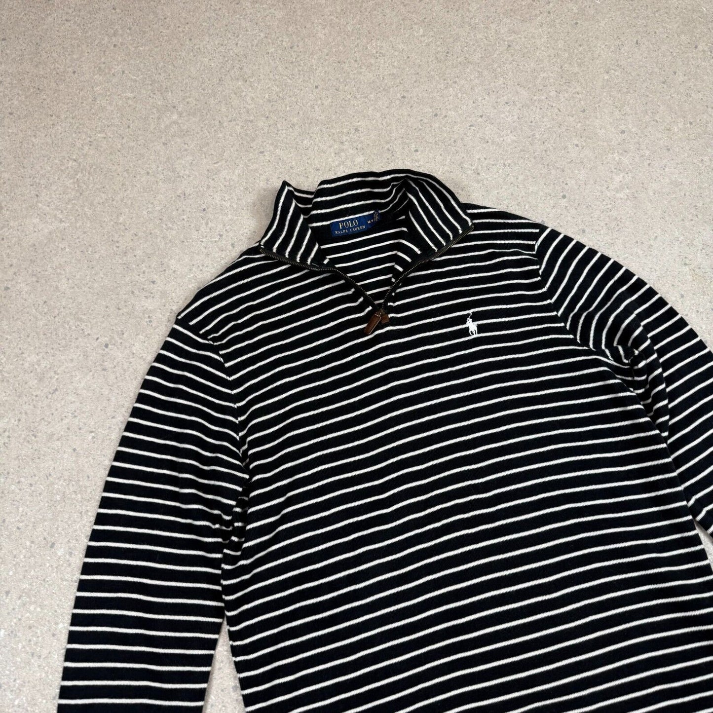 Ralph Lauren 1/4 Zip Jumper Black White M / L Striped