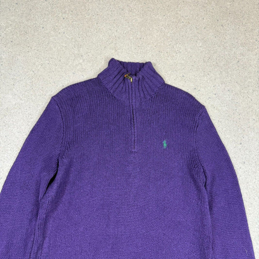 Ralph Lauren 1/4 Zip Jumper S/M Purple Chunky Knit
