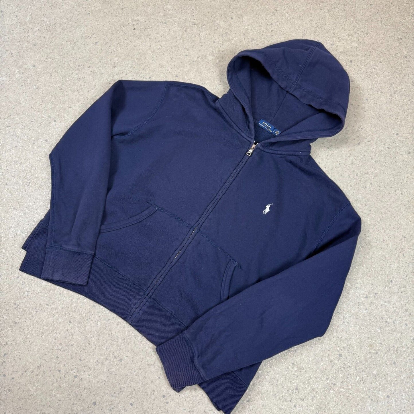 Ralph Lauren Hoodie Women’s Large Navy Embroidered Logo Cropped Zip Up Pocket