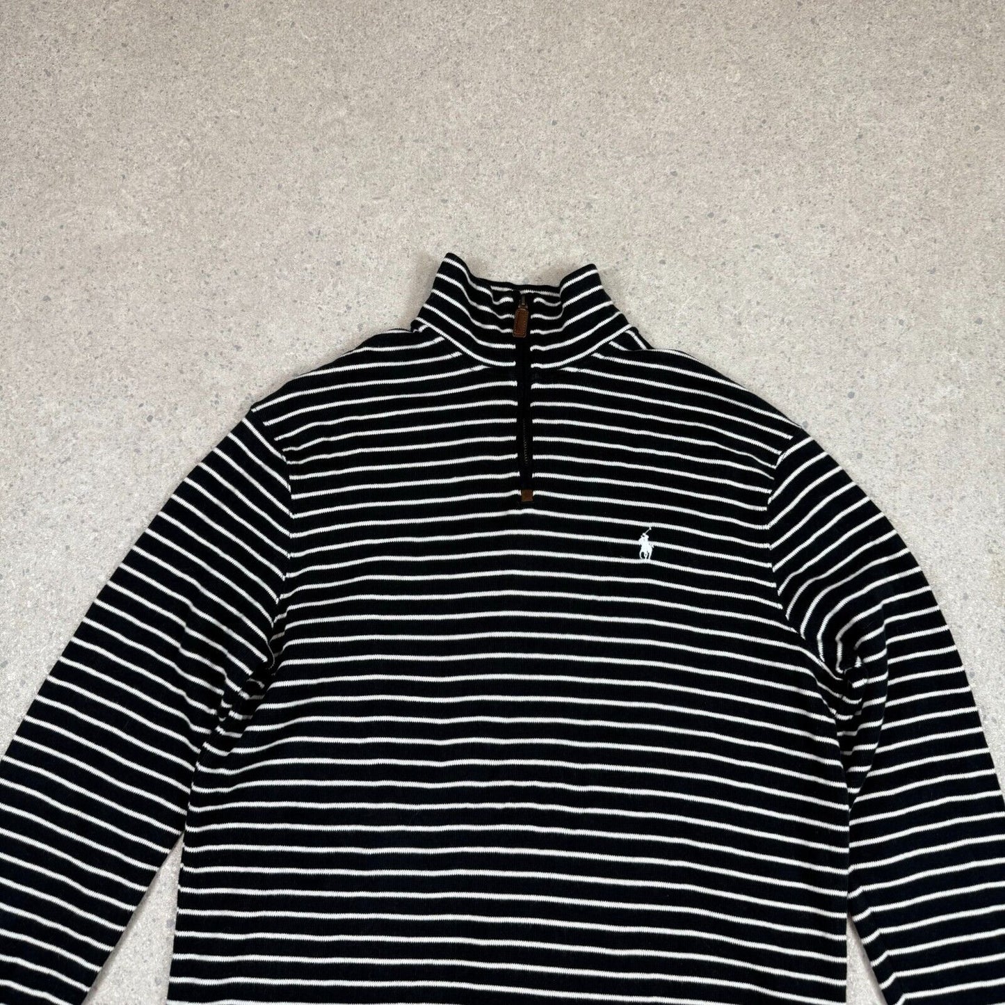 Ralph Lauren 1/4 Zip Jumper Black White M / L Striped