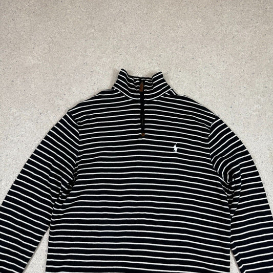 Ralph Lauren 1/4 Zip Jumper Black White M / L Striped