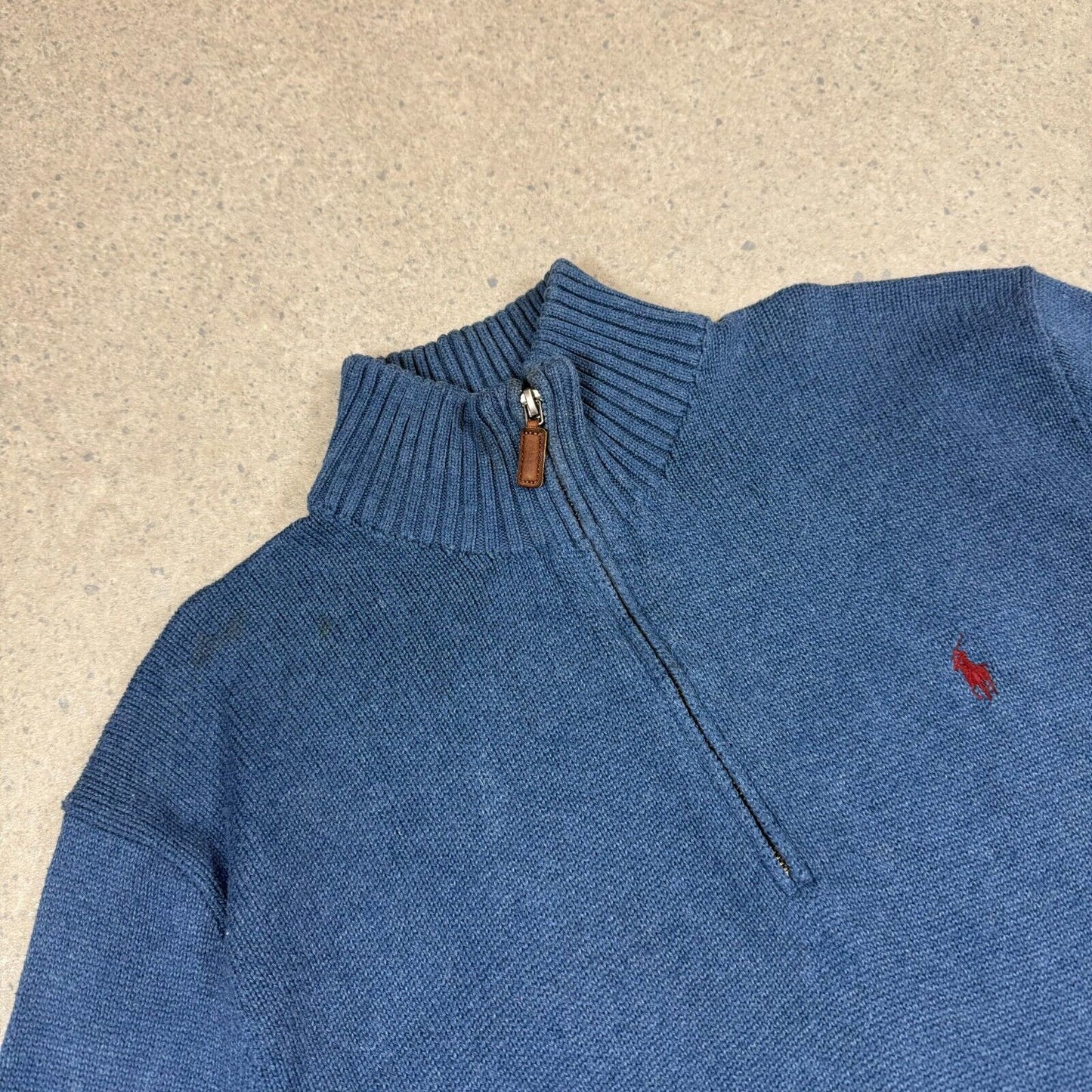 Ralph Lauren 1/4 Zip Jumper Large Blue Cotton
