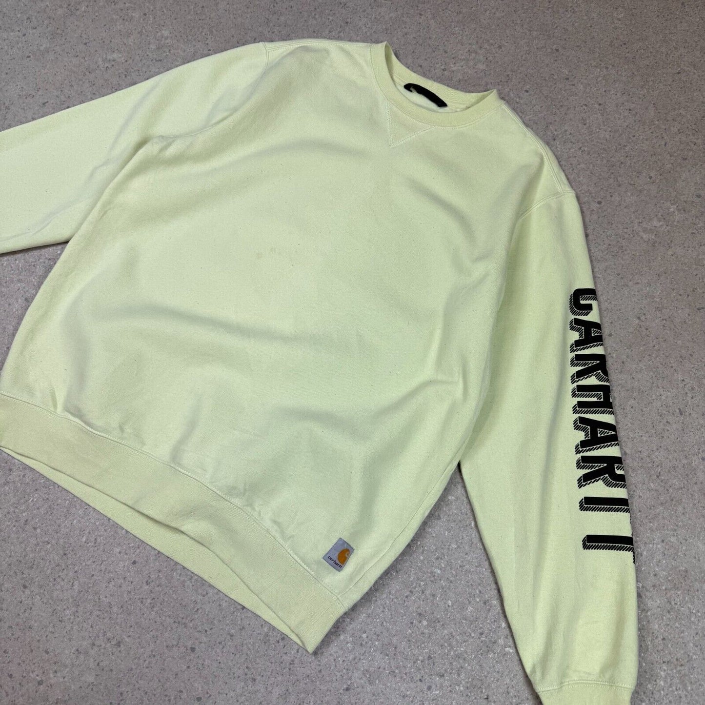 Carhartt Neon Green Sweatshirt Large Loose Fit Spellout Logo Heavyweight