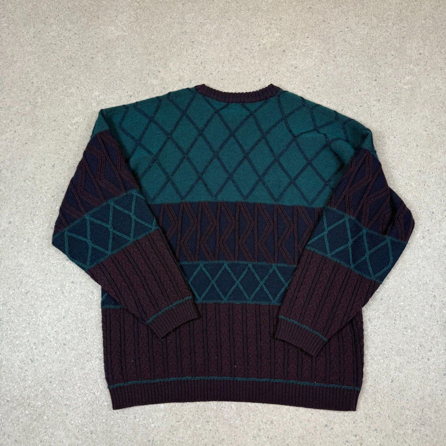 Unbranded Knit Jumper XL Heavyweight Knitted Green Burgundy