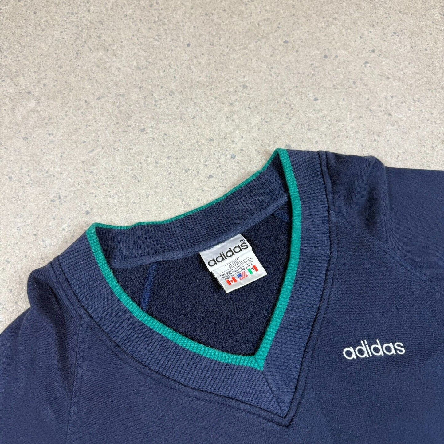 Vintage 90s Adidas V Neck Sweater Large Navy Green