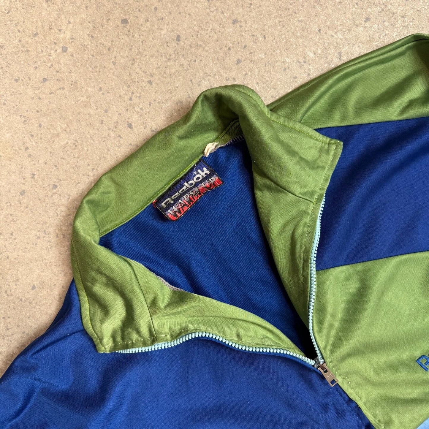 Reebok Warm Up Track Top Large Blue Green Embroidered Logo 90s Zip Up