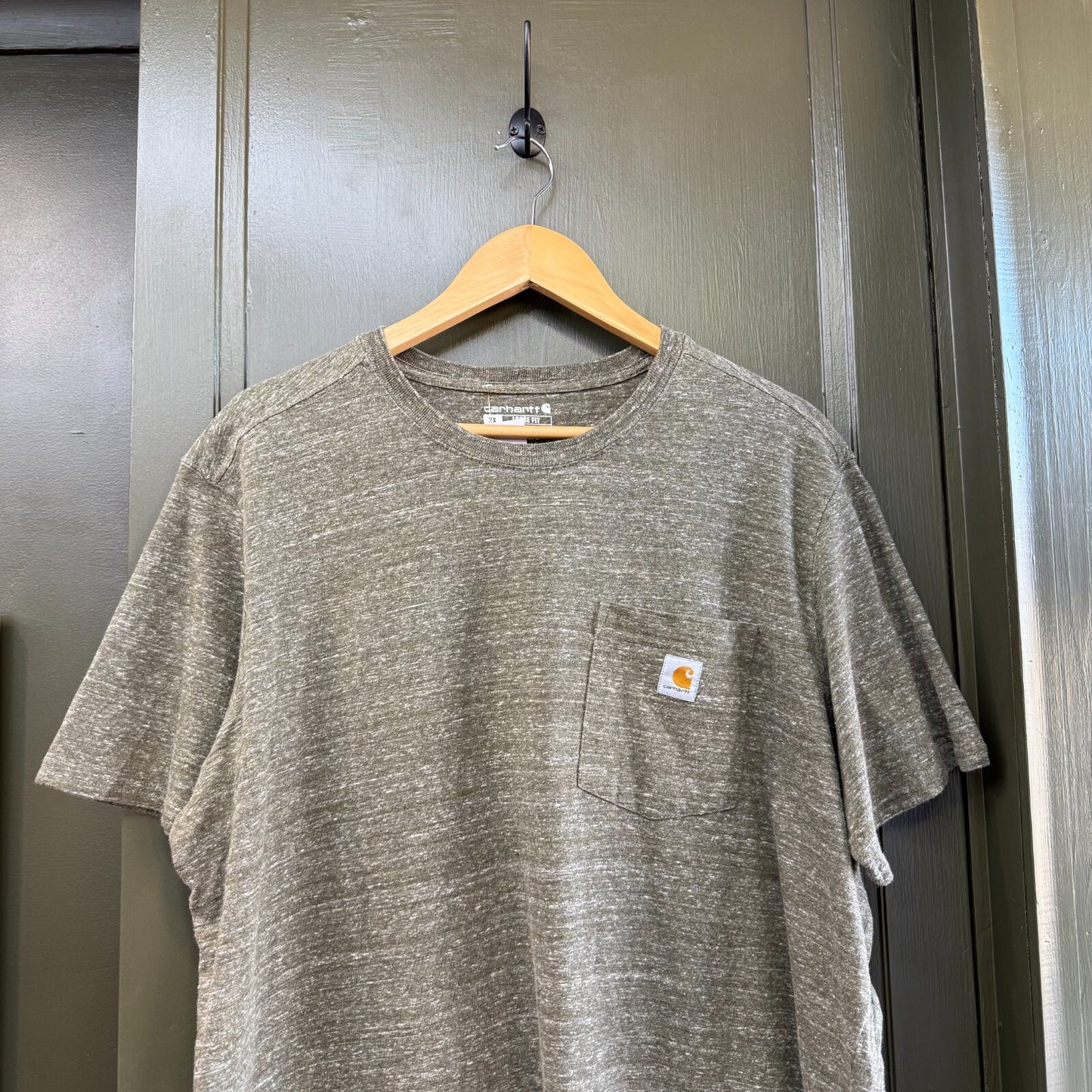 Carhartt T Shirt XL Khaki Speckled Colour Pocket Logo Relaxed Fit