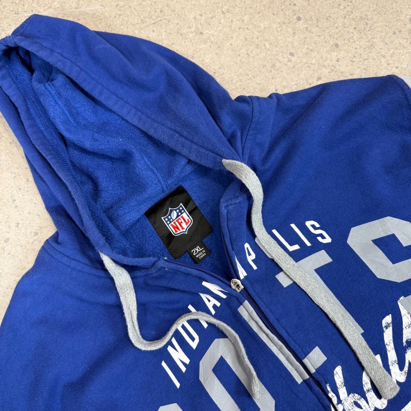 NFL Colts Zip Up Hoodie 2XL Blue Hooded Pocket Y2K