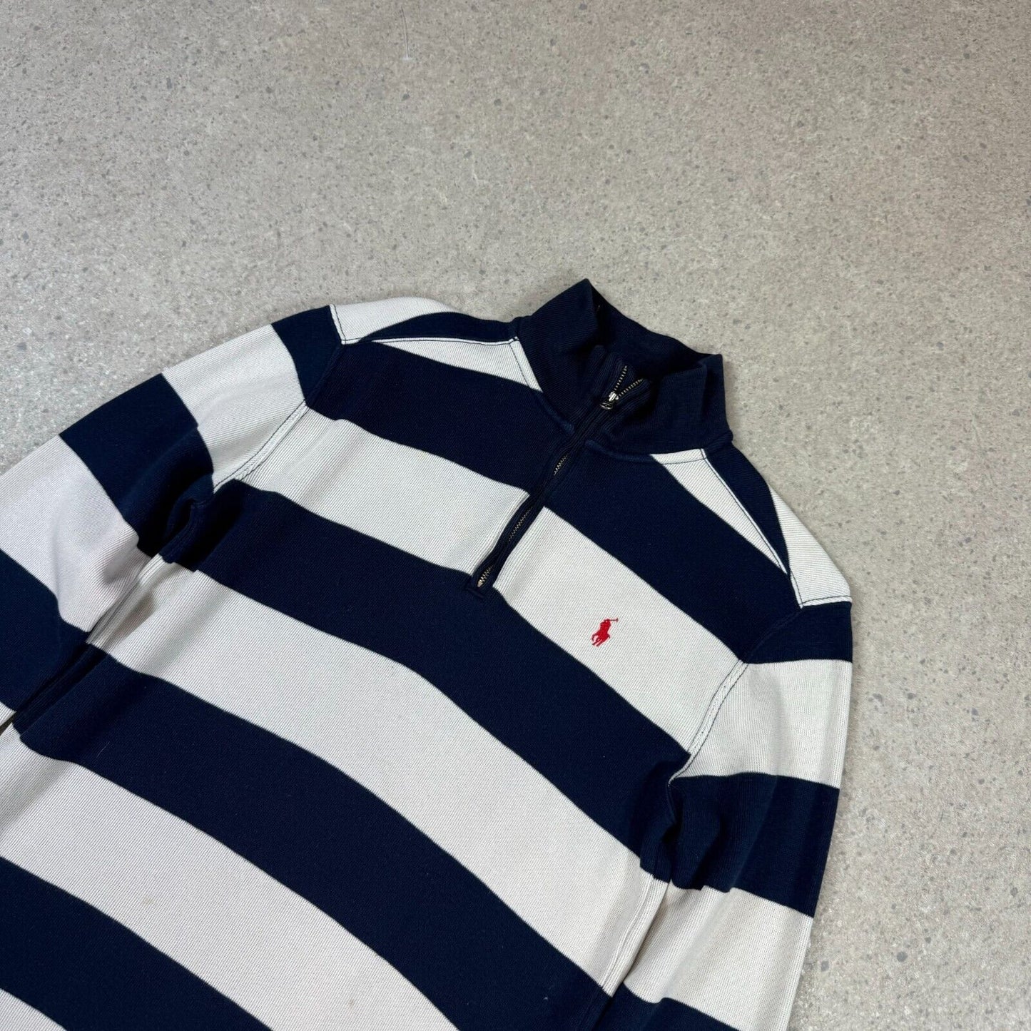 Ralph Lauren 1/4 Zip Jumper XS Blue White Striped