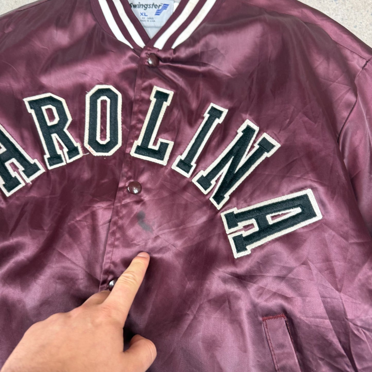 Carolina Swingster Bomber Jacket XL Burgundy Made in USA 90s Retro Satin