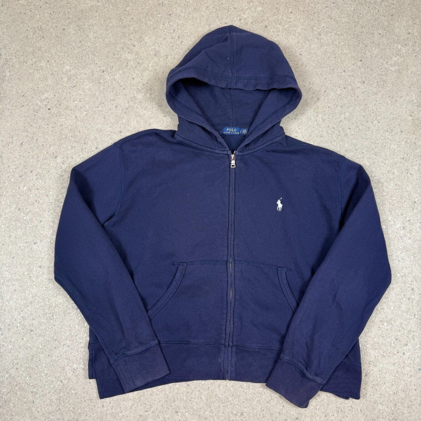 Ralph Lauren Hoodie Women’s Large Navy Embroidered Logo Cropped Zip Up Pocket