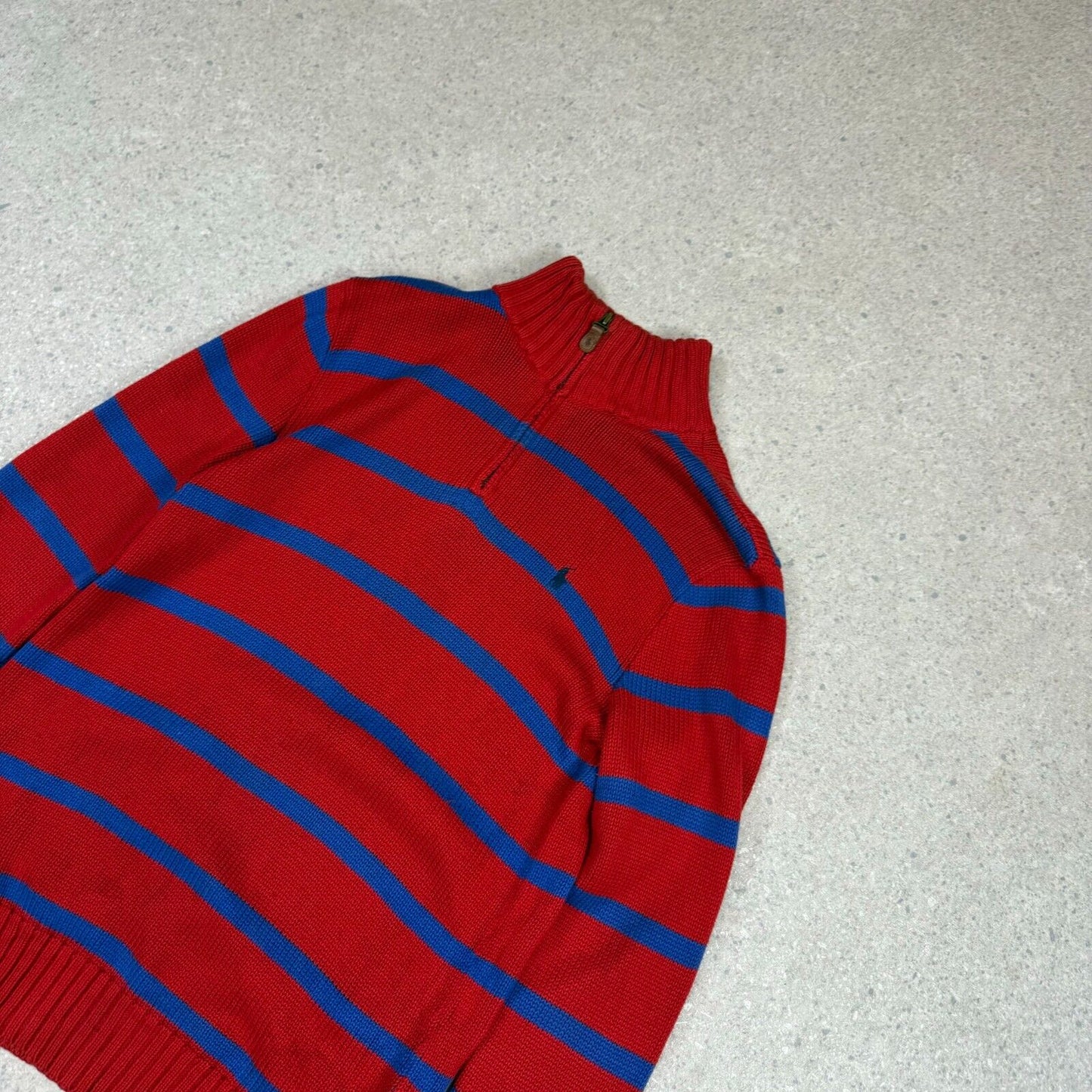 Ralph Lauren 1/4 Zip Jumper Striped Large Women’s Red Blue