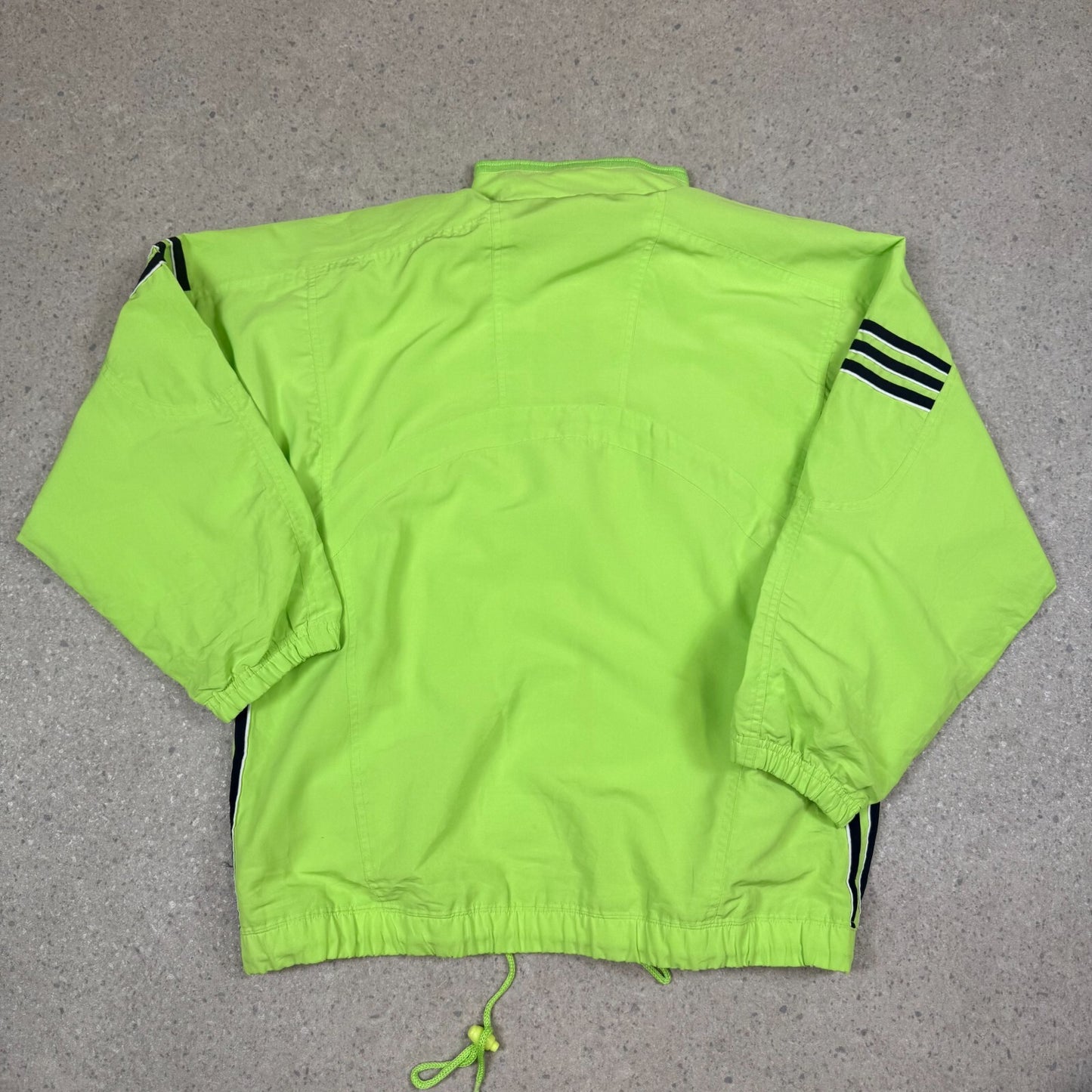 Adidas Windbreaker Jacket Medium Green Black Stipe 90s Embroidered Logo Zip Up