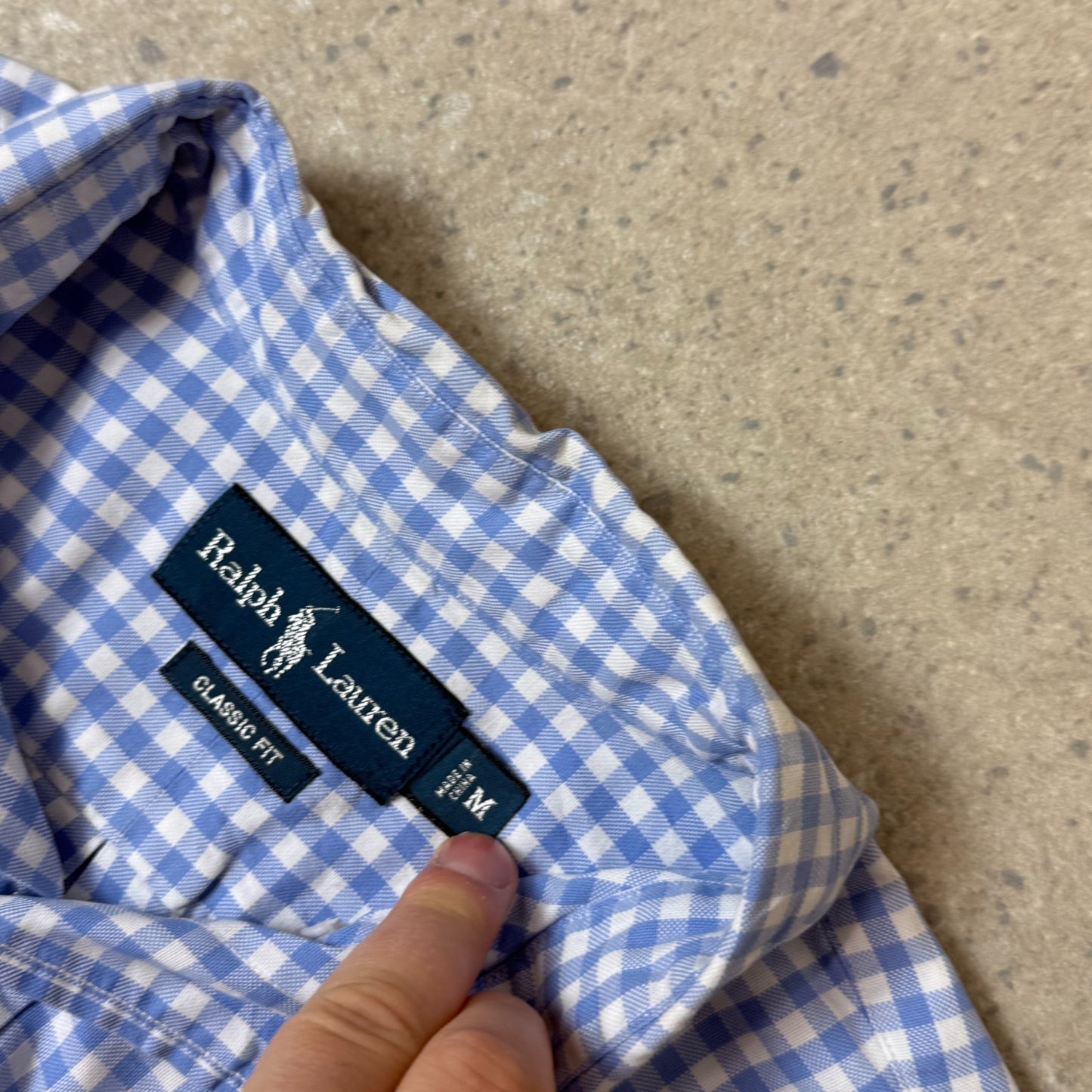 Ralph Lauren Check Shirt Medium Blue White Embroidered Logo Long Sleeve
