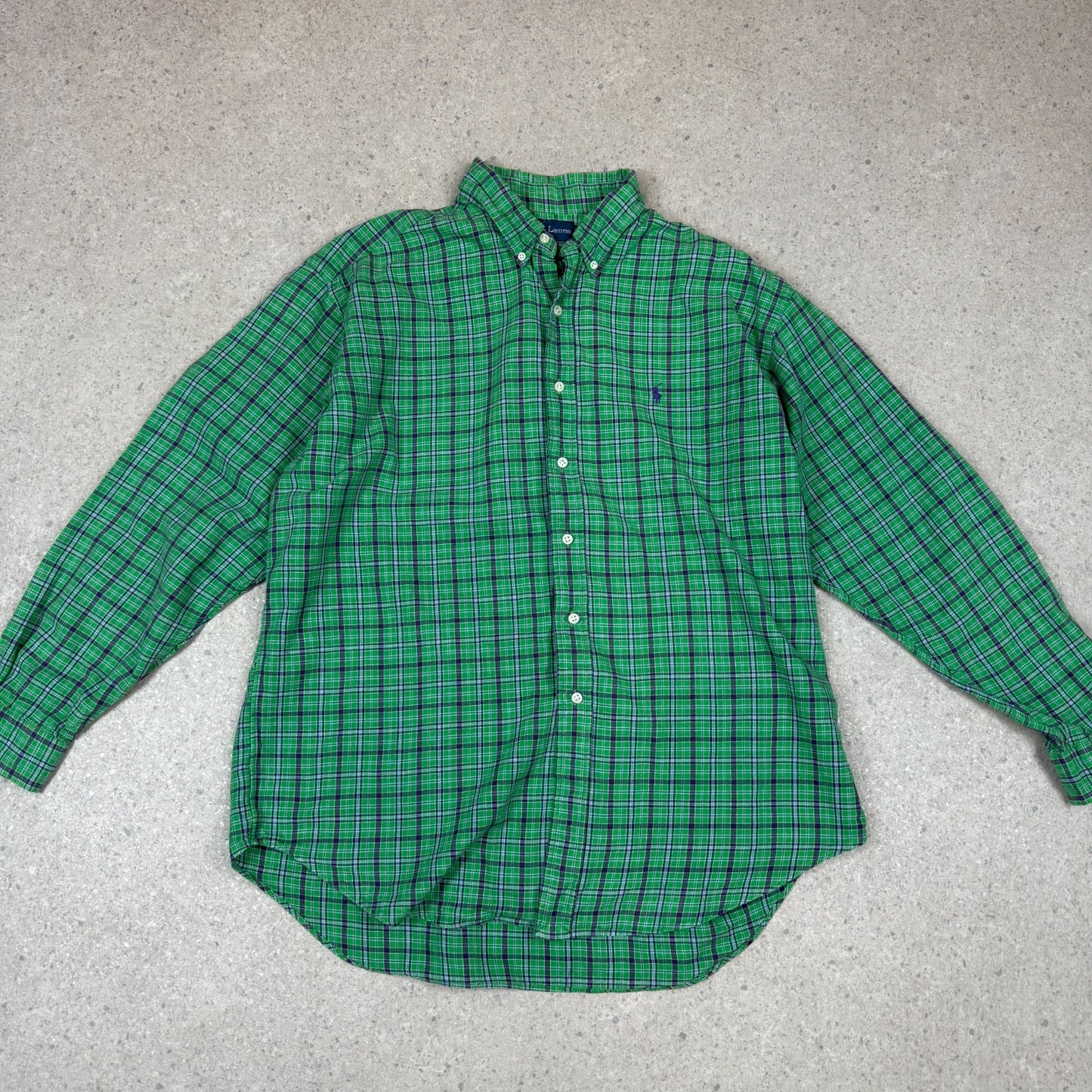 Ralph Lauren Shirt XL Green Check Cotton Embroidered Logo
